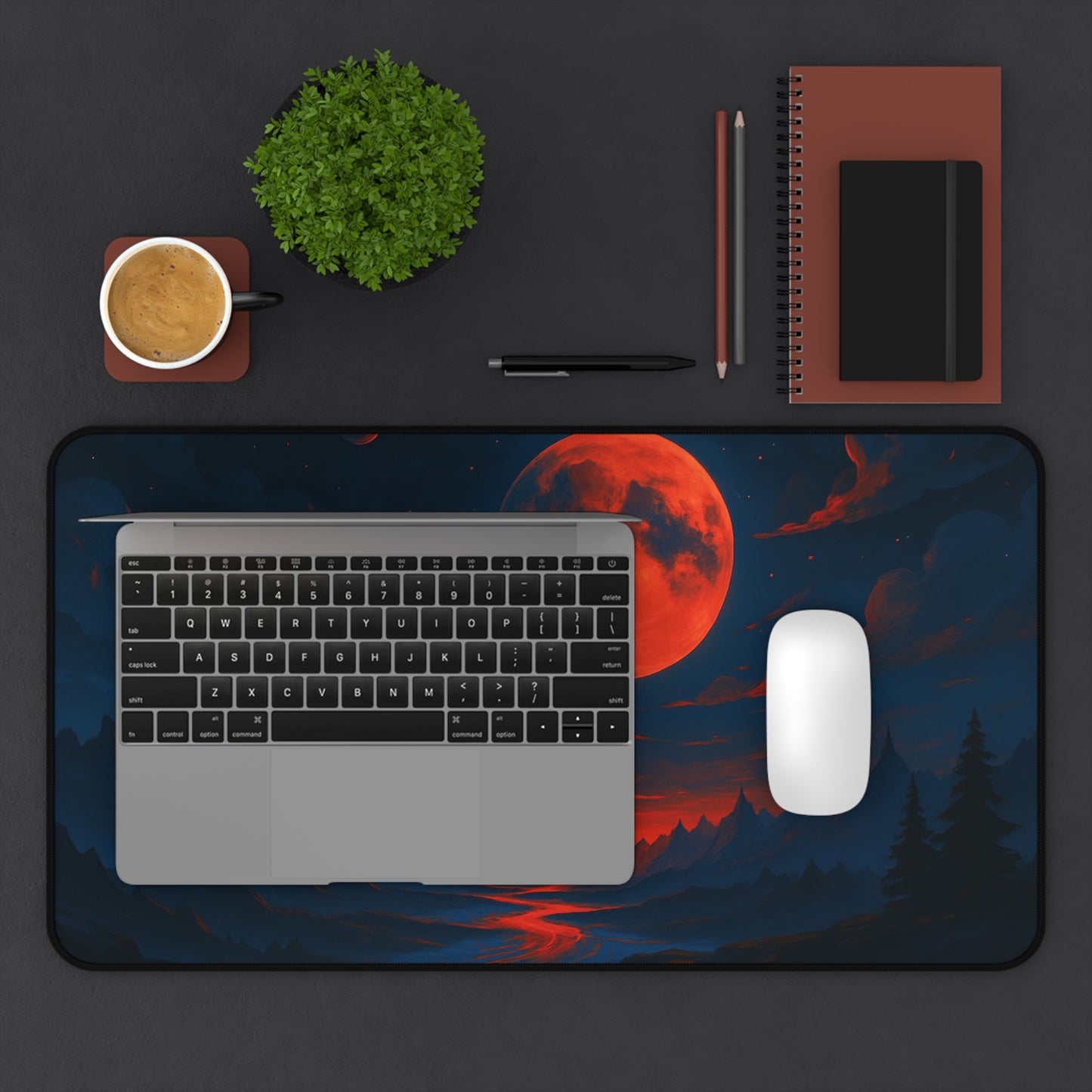 Mystical Moonlit Landscape Desk Mat, Office Decor, Gaming Mouse Pad, Cozy Workspace Accessories, Gift for Nature Lovers