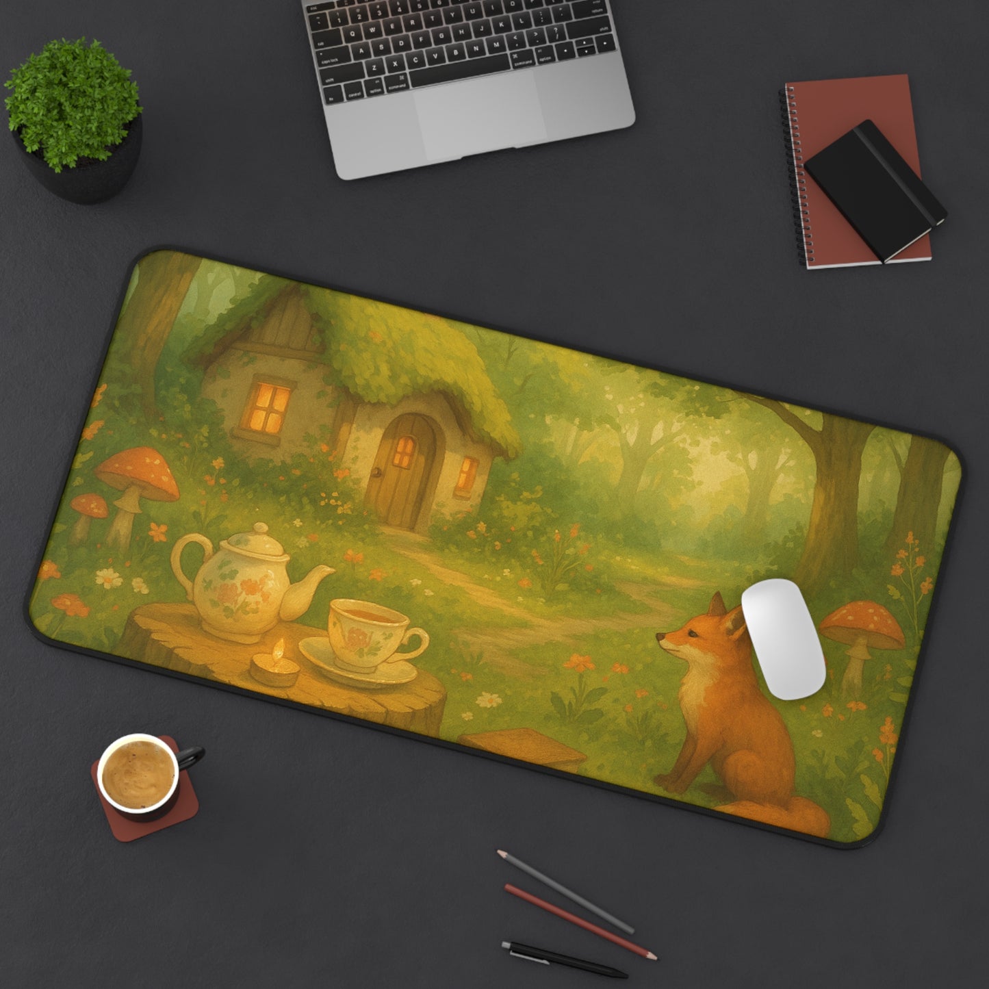 Whimsical Forest Desk Mat, Cozy Home Office Decor, Cute Animal Desk Pad, Nature Lover Gift, Aesthetic Mousepad