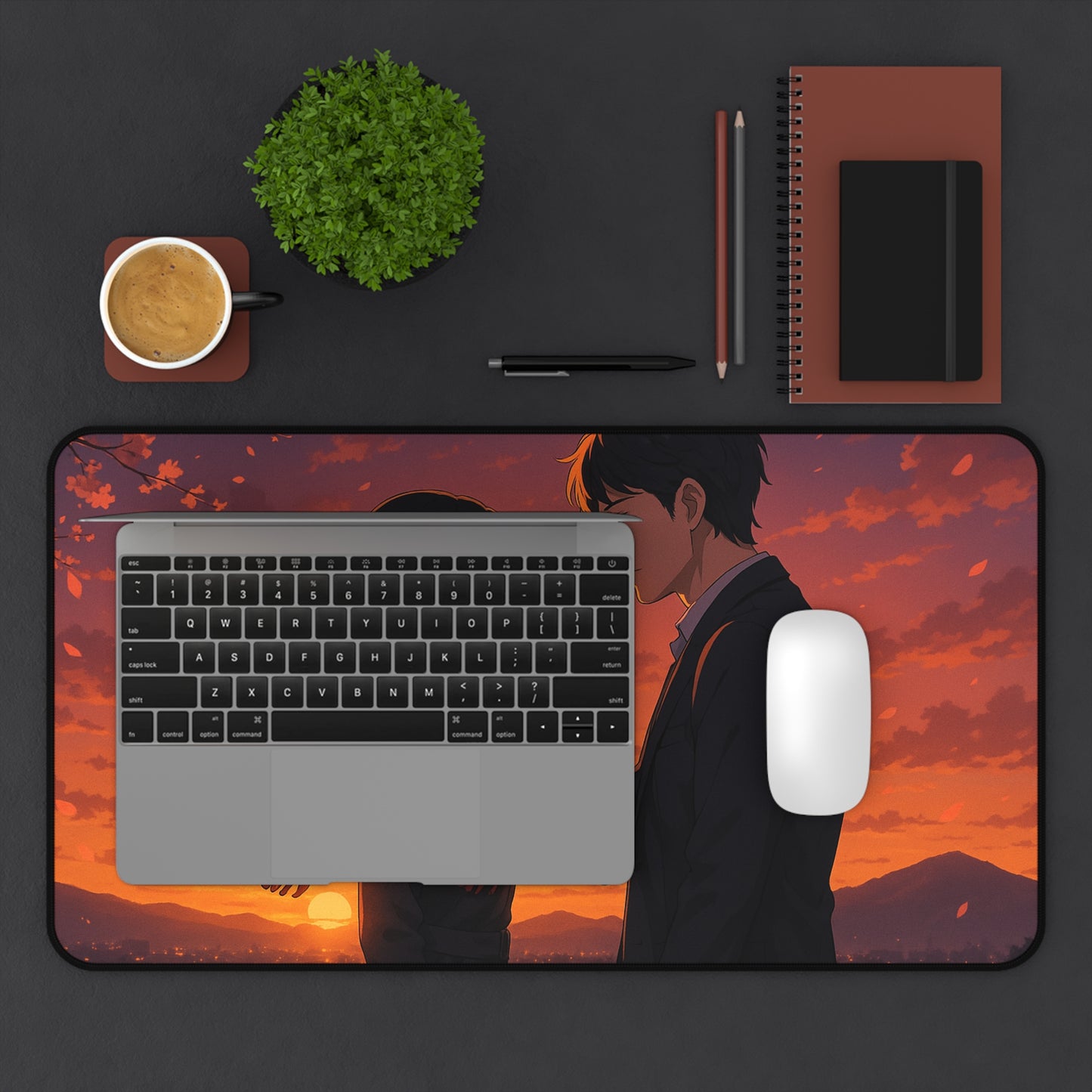 Romantic Anime Desk Mat, Cozy Workspace Decor for Anime Lovers, Unique Gift for Him or Her, Perfect for Home Office, Valentine's Day