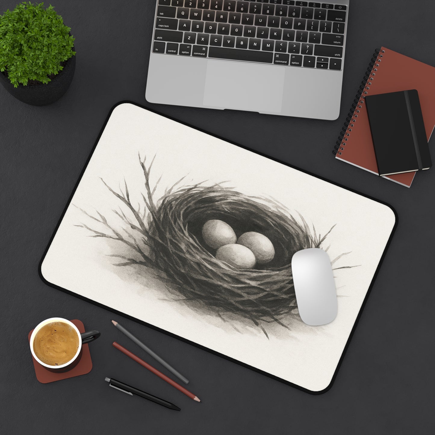 Serene Nest Desk Mat - Cozy Office Decor, Home Office Accessory, Gift for Nature Lovers, Minimalist Workplace, Eggs in Nest Design