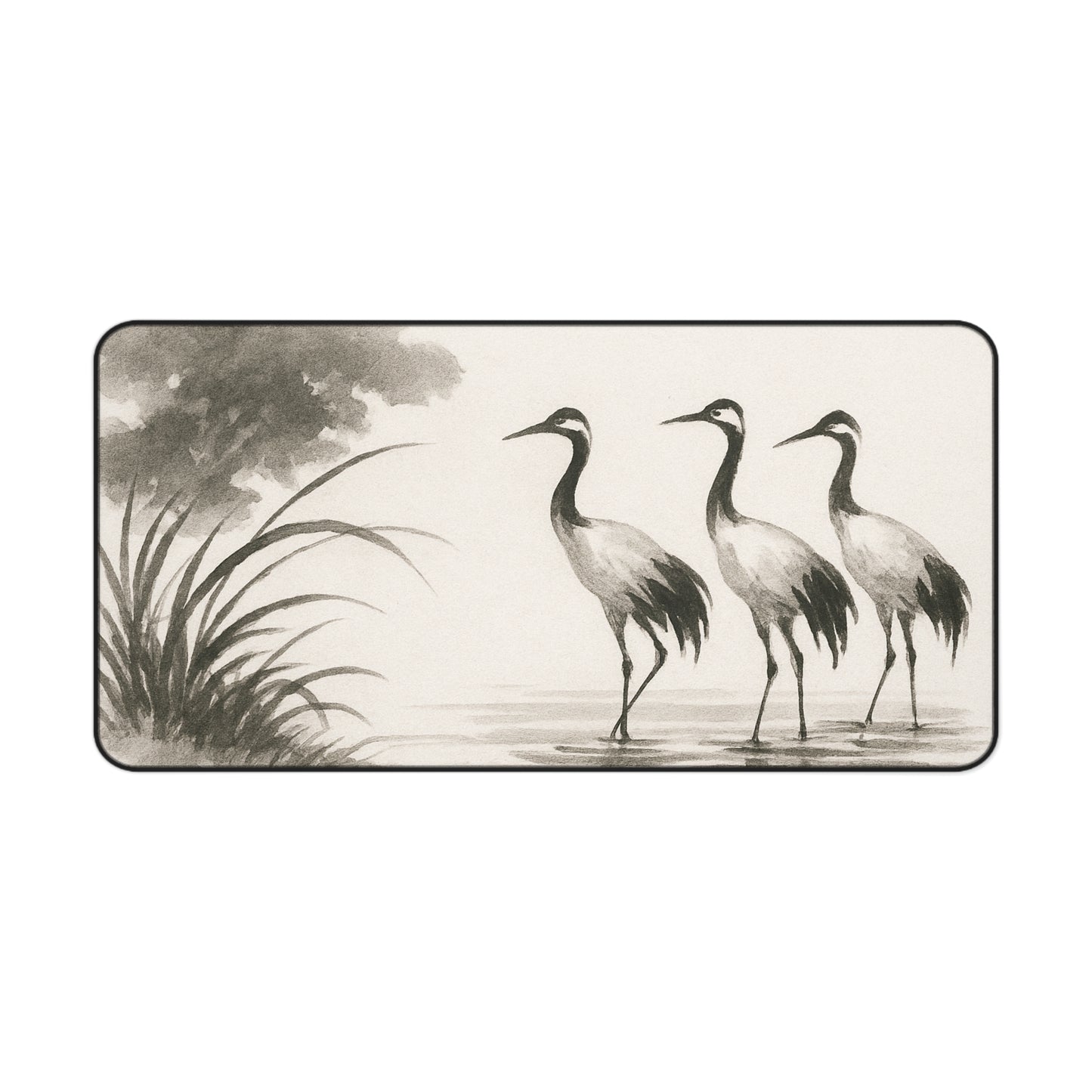 Elegant Crane Desk Mat, Office Decor, Bird Theme Desk Pad, Creative Workspace Accessory, Gift for Nature Lovers