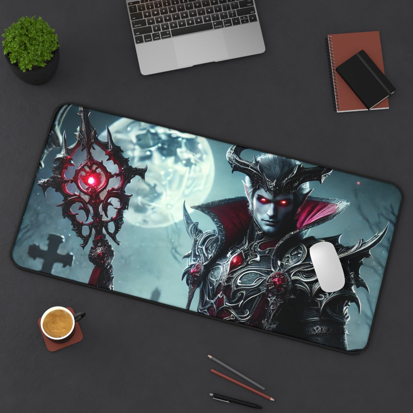 Gothic Fantasy Gaming Desk Mat – Vampire Warrior with Spear