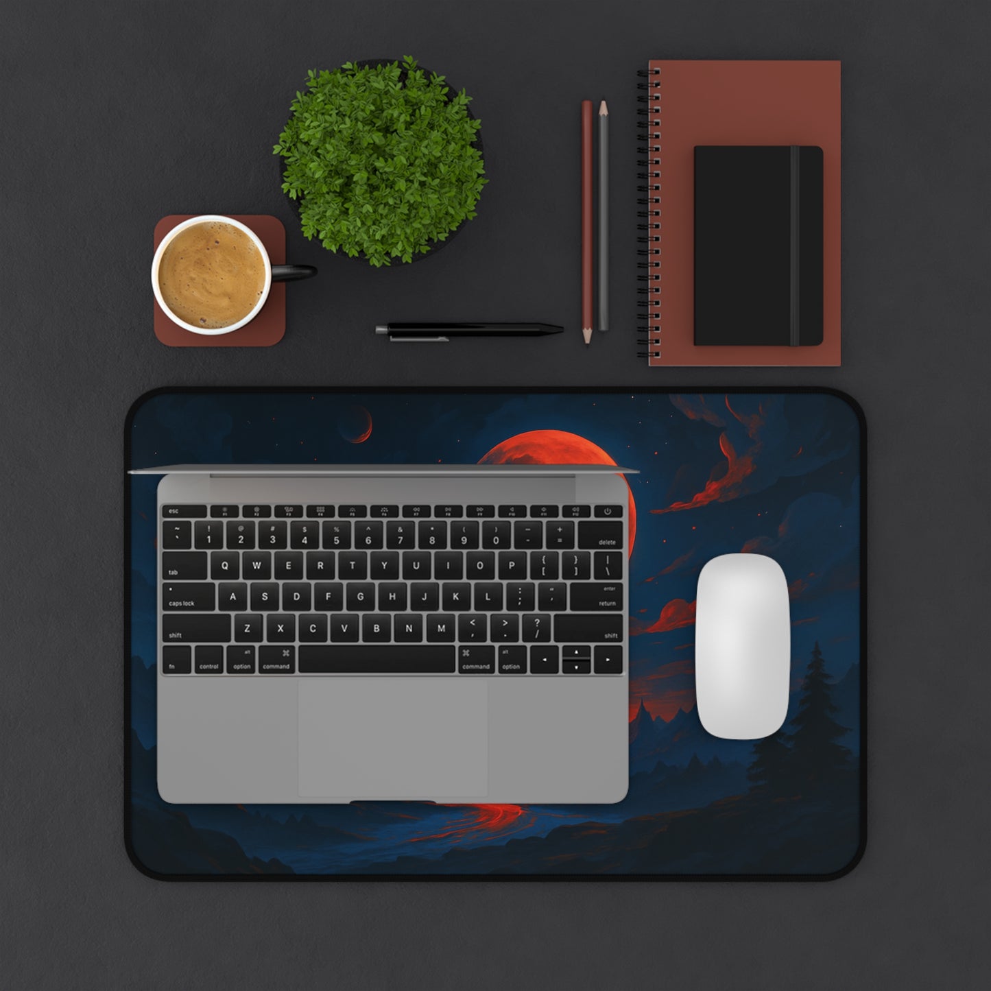 Mystical Moonlit Landscape Desk Mat, Office Decor, Gaming Mouse Pad, Cozy Workspace Accessories, Gift for Nature Lovers