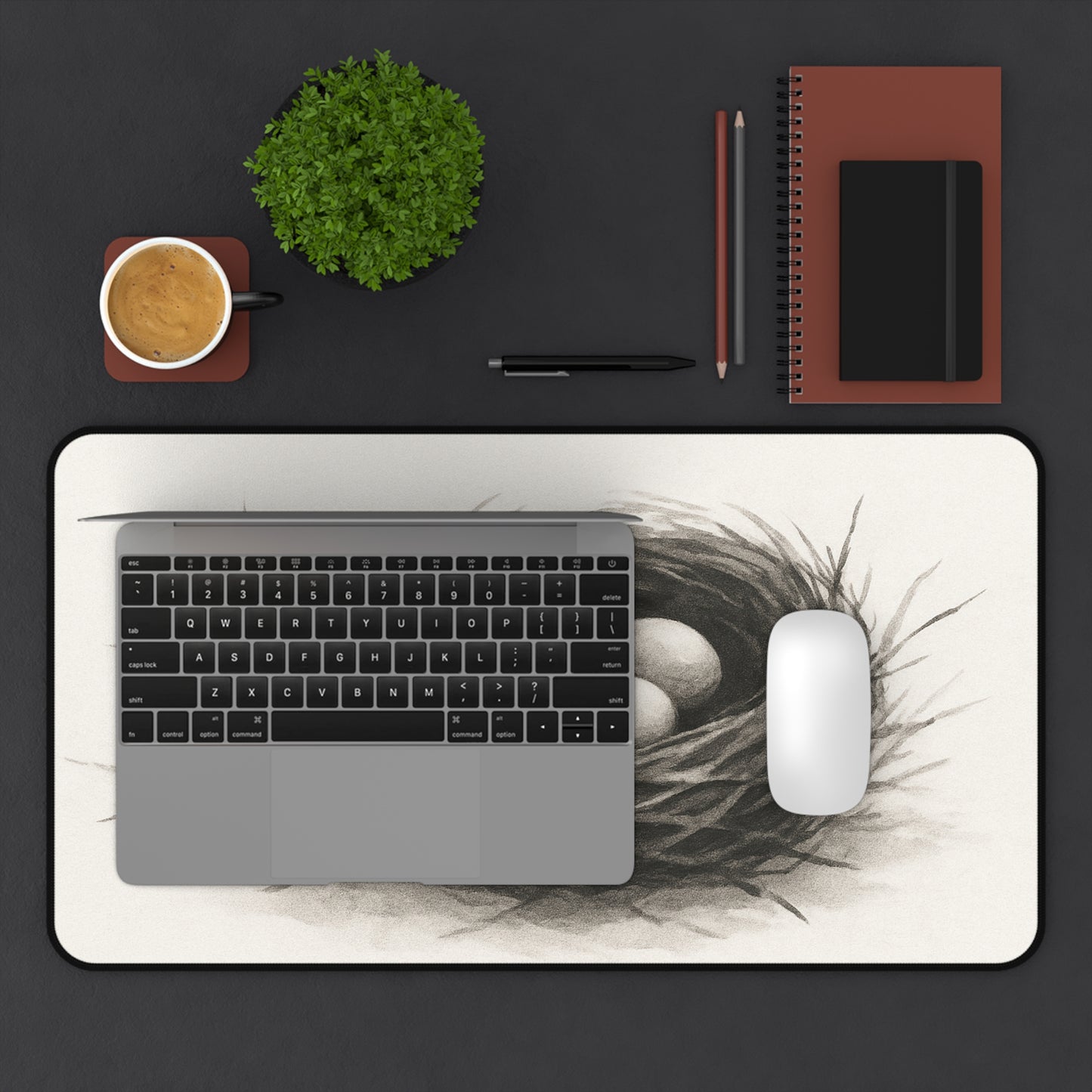 Serene Nest Desk Mat - Cozy Office Decor, Home Office Accessory, Gift for Nature Lovers, Minimalist Workplace, Eggs in Nest Design