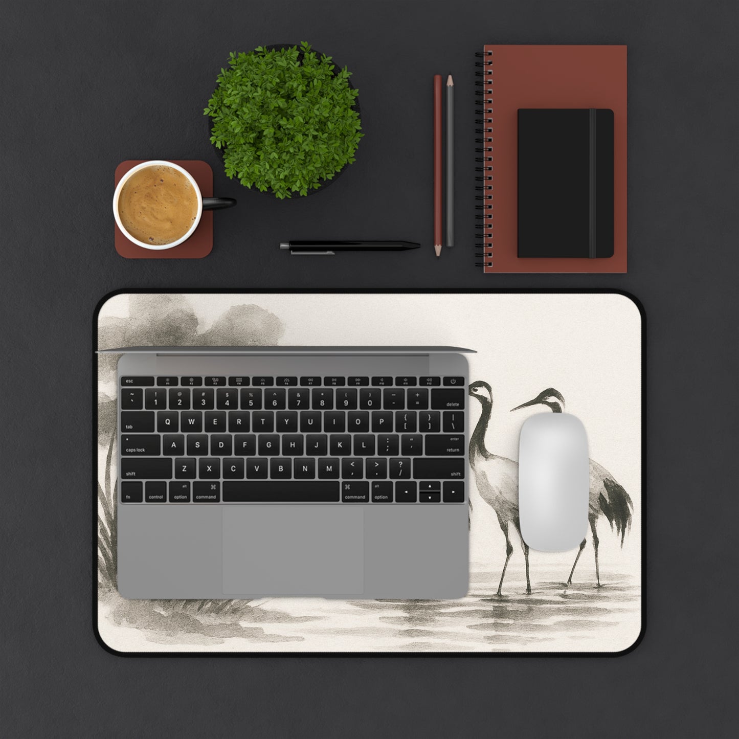 Elegant Crane Desk Mat, Office Decor, Bird Theme Desk Pad, Creative Workspace Accessory, Gift for Nature Lovers