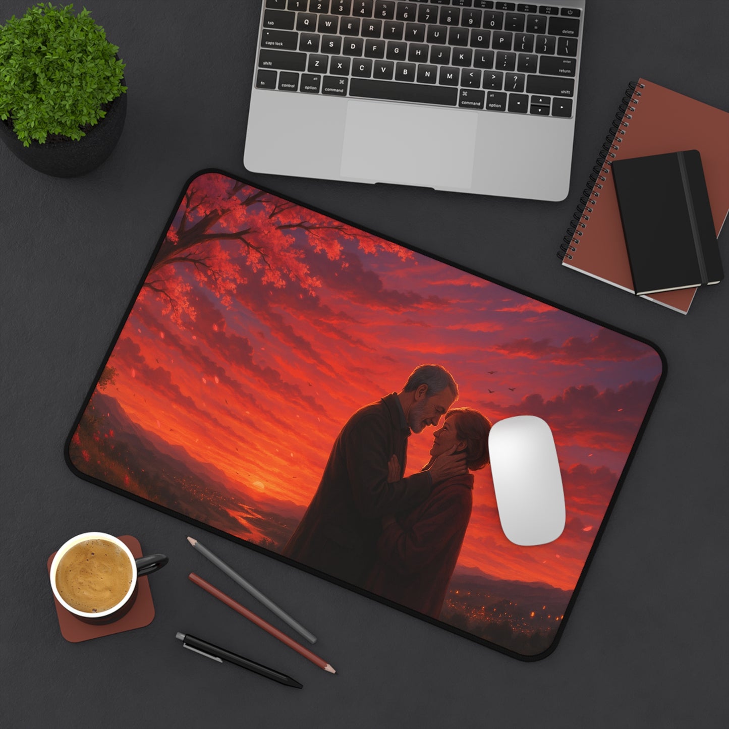 Romantic Sunset Desk Mat, Inspiring office decor, Gift for couples, Home workspace accessory, Perfect for anniversaries, Cozy atmosphere