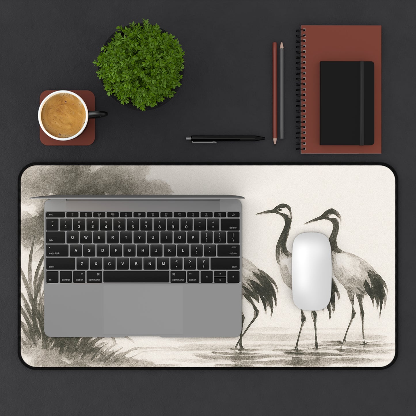 Elegant Crane Desk Mat, Office Decor, Bird Theme Desk Pad, Creative Workspace Accessory, Gift for Nature Lovers