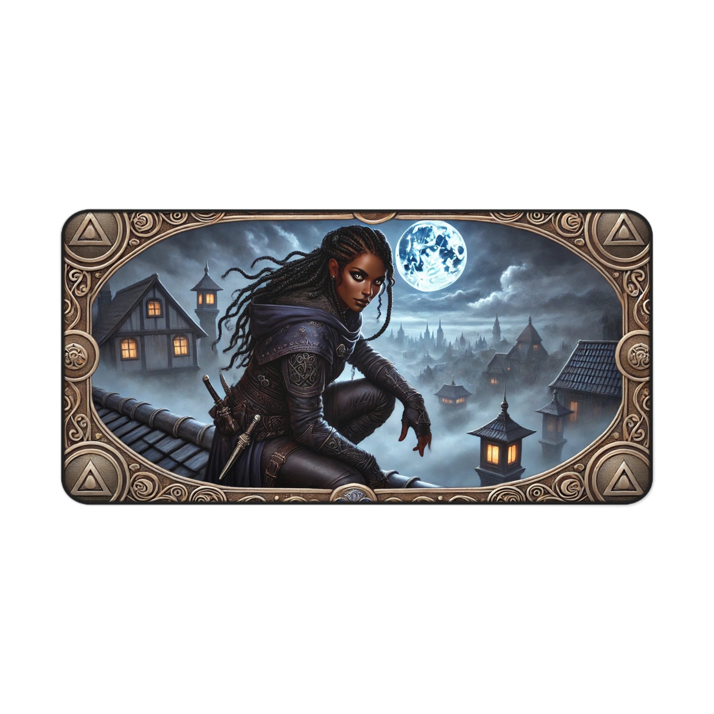 Desk Mat - Fantasy Themed Mystical Nightscape & Warrior Design
