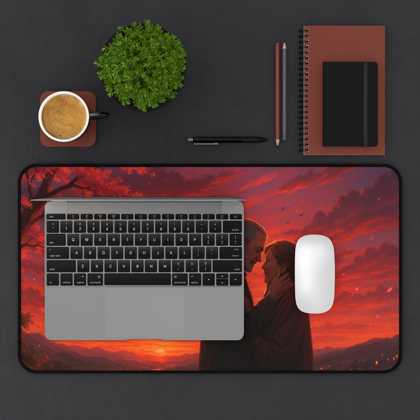 Romantic Sunset Desk Mat, Inspiring office decor, Gift for couples, Home workspace accessory, Perfect for anniversaries, Cozy atmosphere