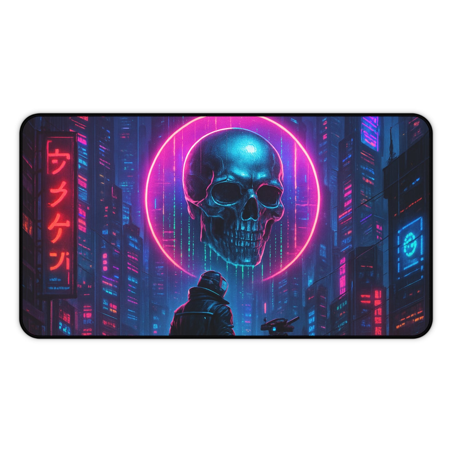 Cyberpunk Desk Mat, Futuristic Gaming Mouse Pad, Neon Skull Office Decor, Computer Accessories, Unique Gift Idea