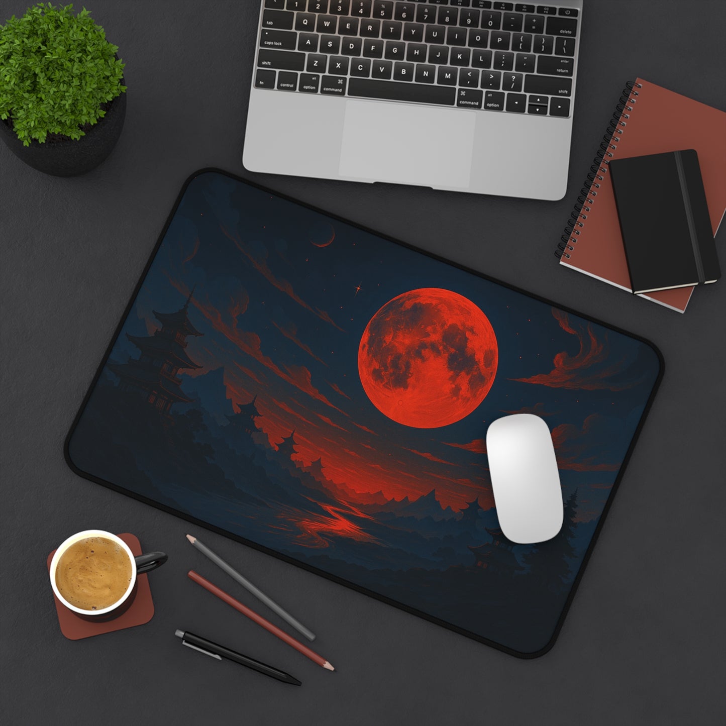 Moonlit Serenity Desk Mat - Aesthetic Office Decor, Gaming Mouse Pad, Moon Phase Gift, Nature Lover's Gift, Desk Accessories