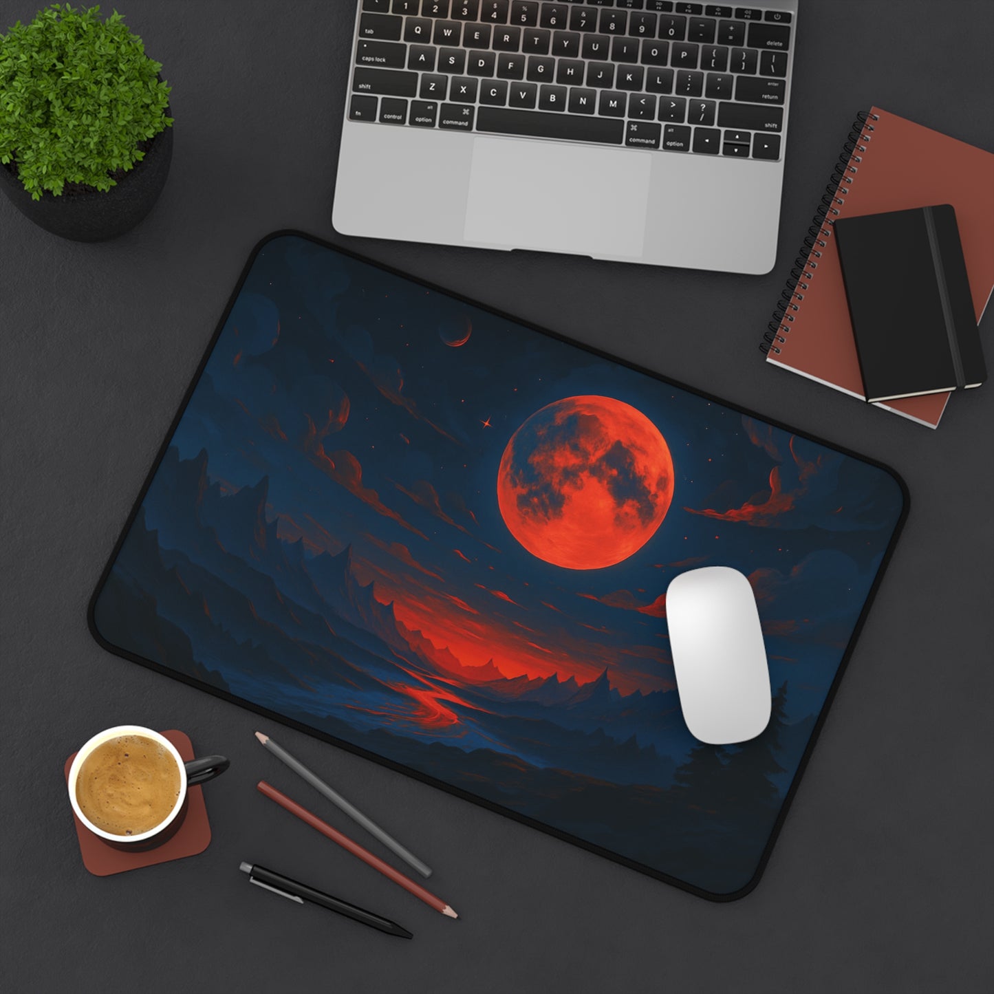 Mystical Moonlit Landscape Desk Mat, Office Decor, Gaming Mouse Pad, Cozy Workspace Accessories, Gift for Nature Lovers