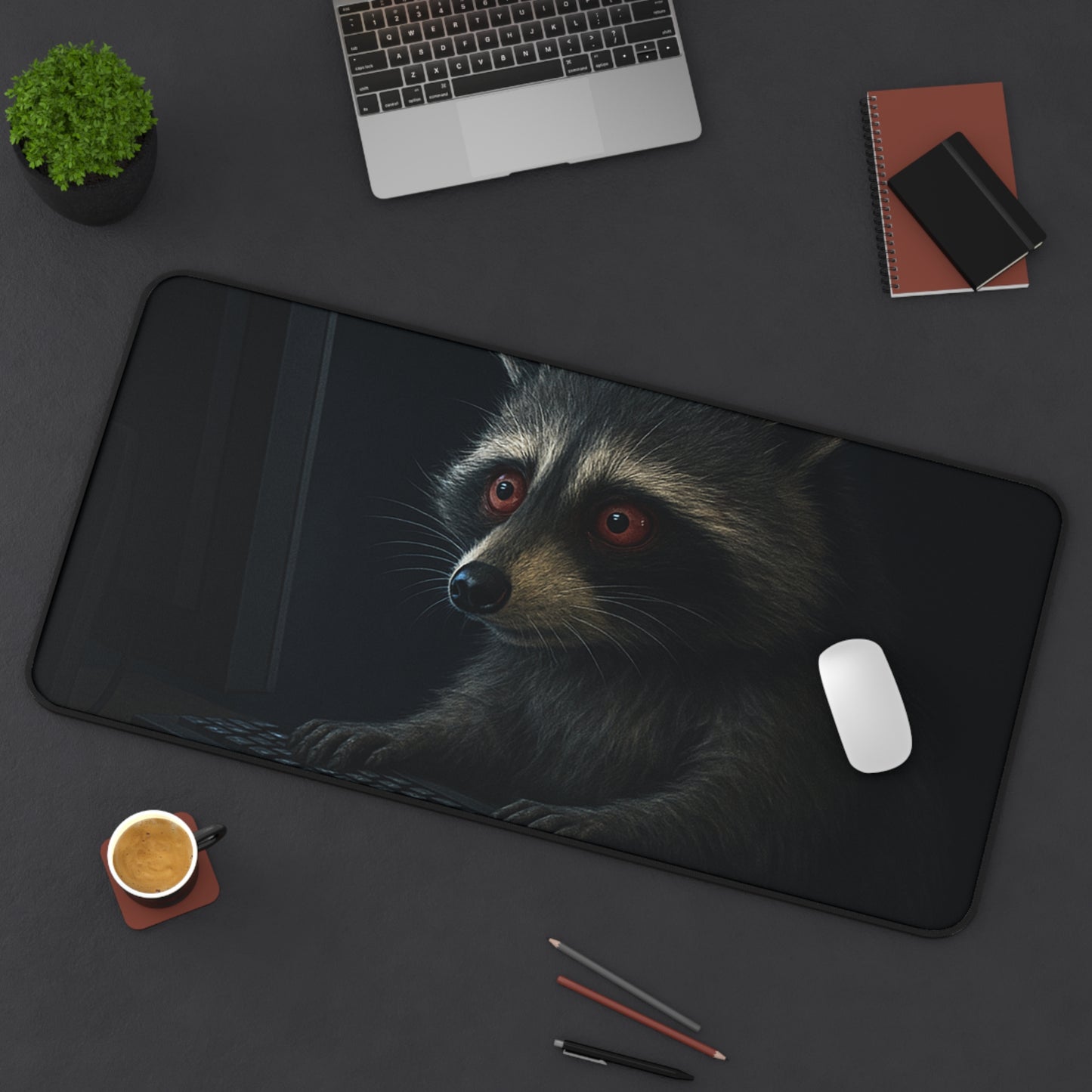 Late Night Raccoon Gaming Desk Mat – Neoprene Comfort & Style