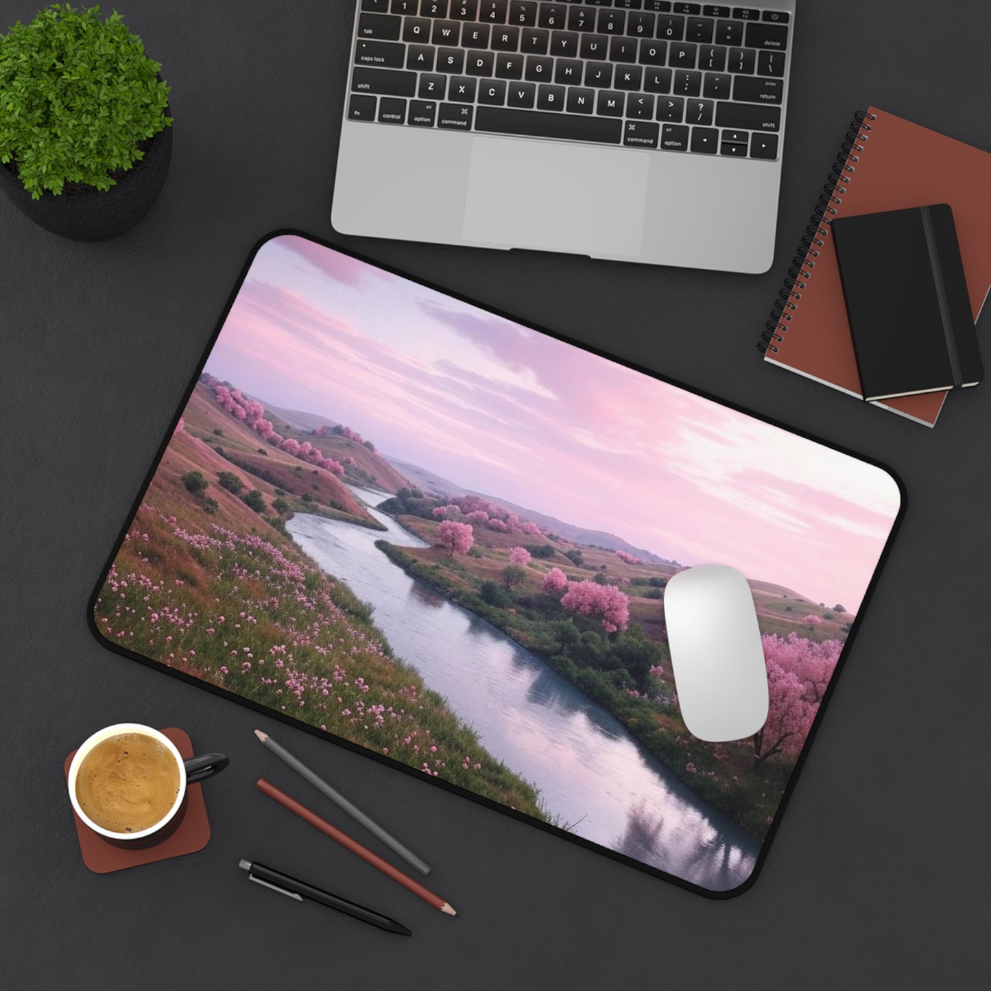 Serene Cherry Blossom Desk Mat - Nature-Inspired Work Space Decor