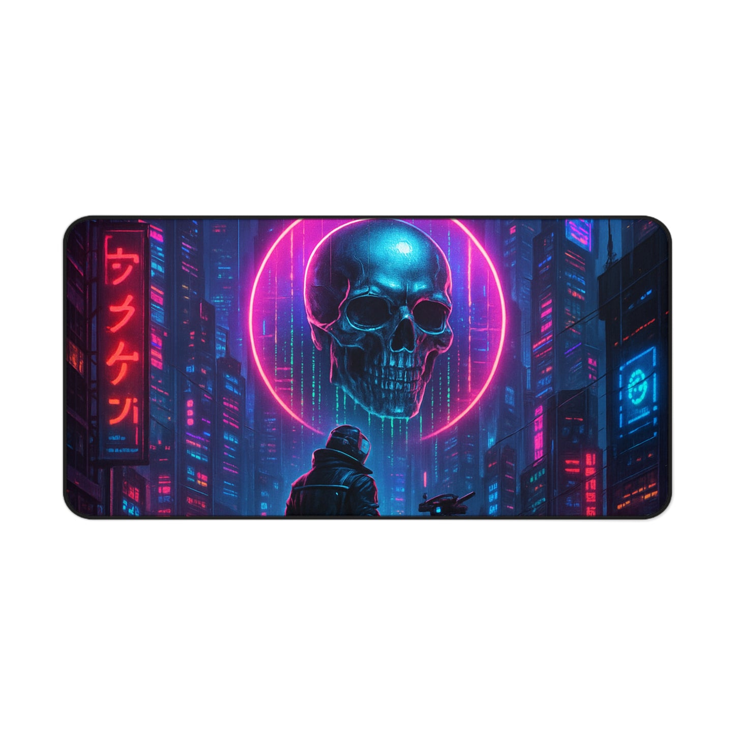 Cyberpunk Desk Mat, Futuristic Gaming Mouse Pad, Neon Skull Office Decor, Computer Accessories, Unique Gift Idea