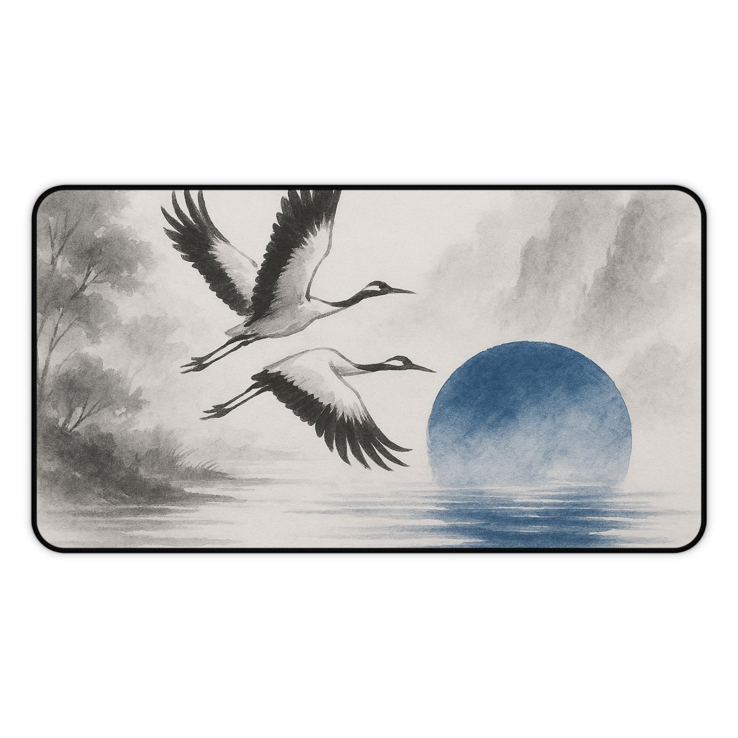 Serene Crane Desk Mat - Elegant Office Decor for Tranquil Workspaces