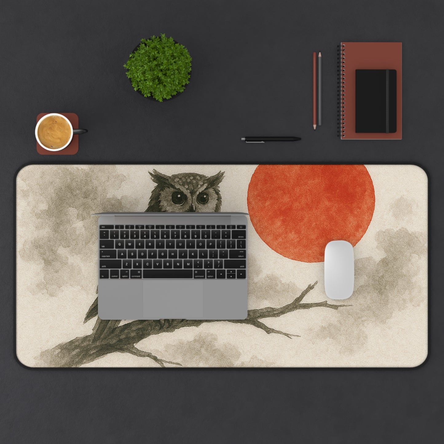 Owl Desk Mat with Sunset Design, Office Decor, Gaming Mat, Artistic Mouse Pad, Gift for Nature Lovers, Unique Home Office Accessory