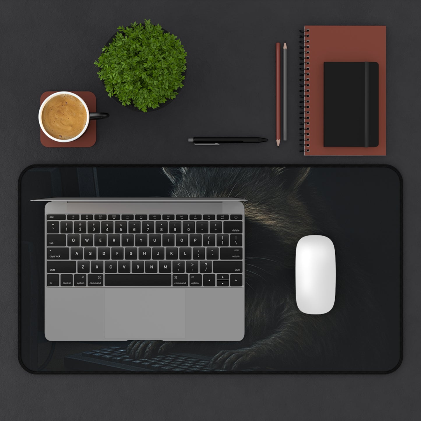 Late Night Raccoon Gaming Desk Mat – Neoprene Comfort & Style