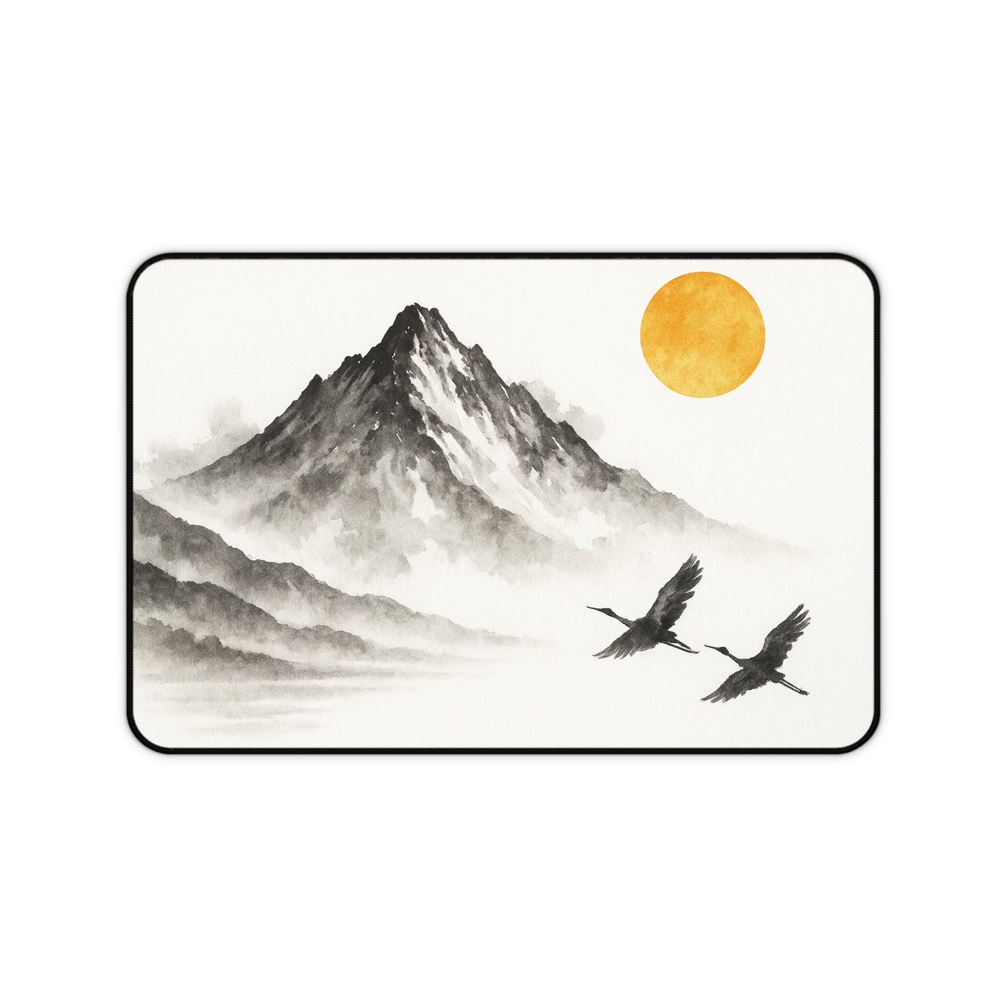 Mountain & Crane Desk Mat | Japanese Style Desk Accessory, Office Decor, Gift for Home Office, Minimalist Workspace, Nature Lover