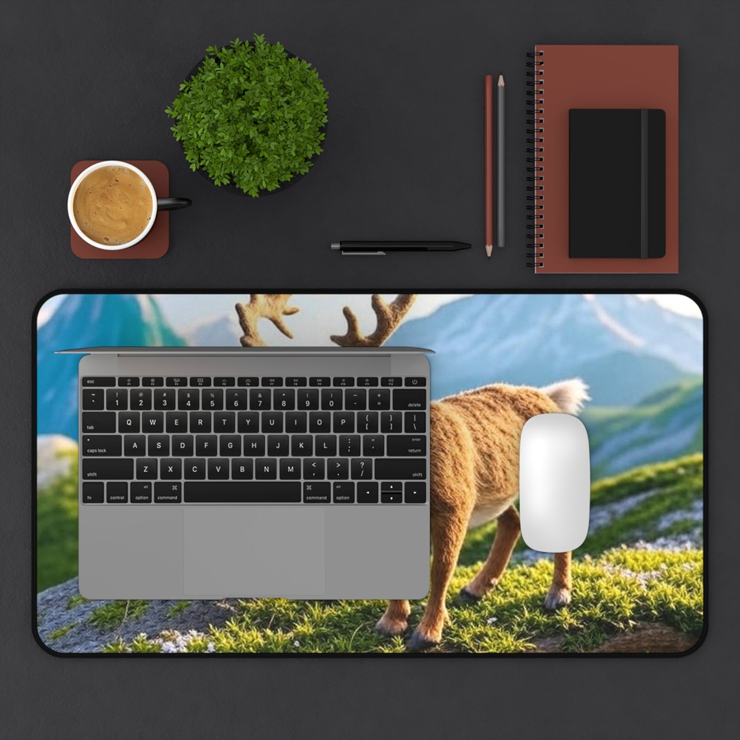 Whimsical Reindeer Desk Mat, Cozy Desk Decor, Office Mouse Pad, Nature Themed Gift, Holiday Home Office Accessory