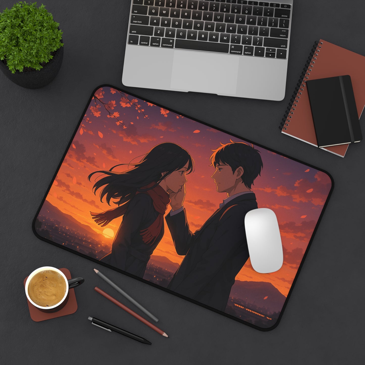 Romantic Anime Desk Mat, Cozy Workspace Decor for Anime Lovers, Unique Gift for Him or Her, Perfect for Home Office, Valentine's Day