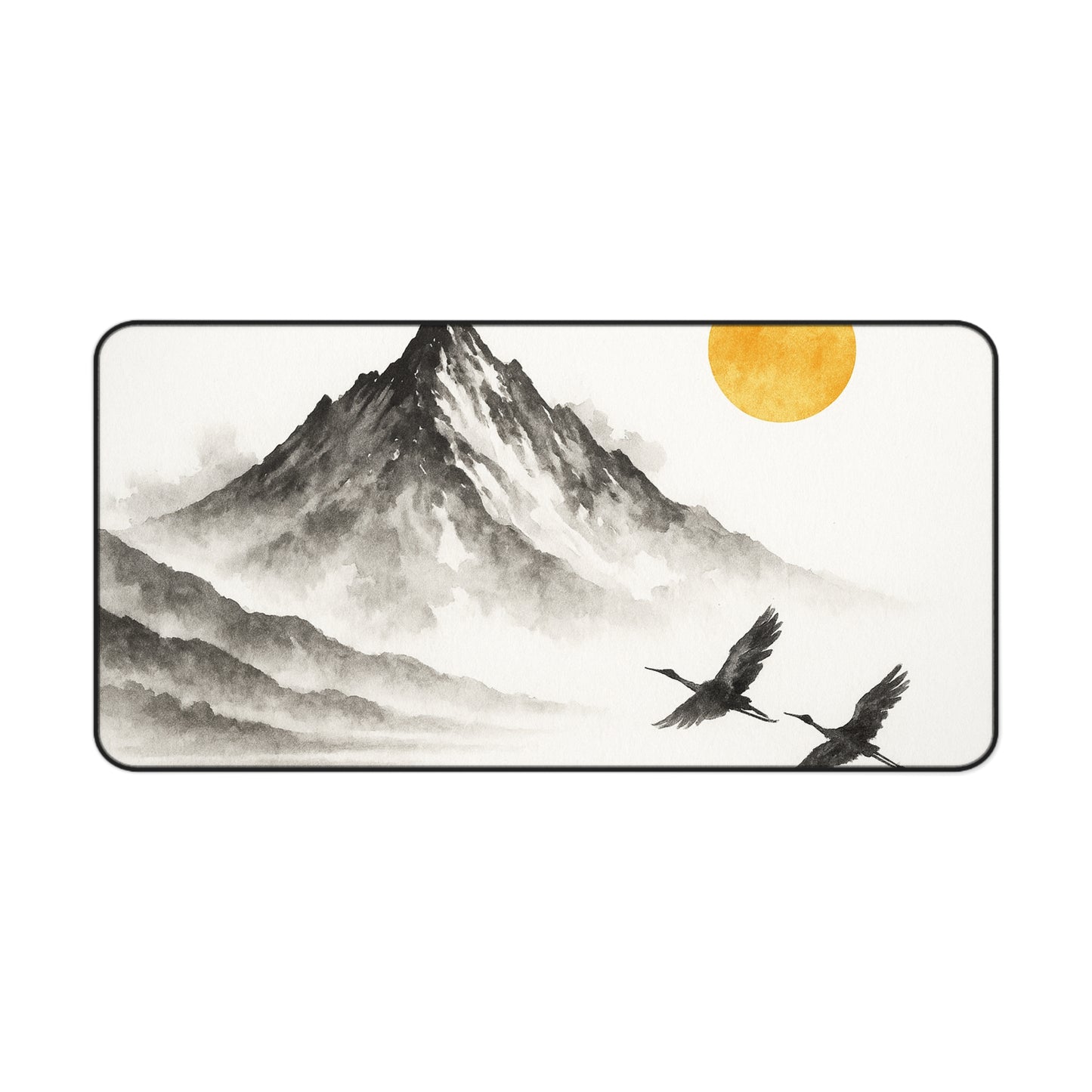 Mountain & Crane Desk Mat | Japanese Style Desk Accessory, Office Decor, Gift for Home Office, Minimalist Workspace, Nature Lover