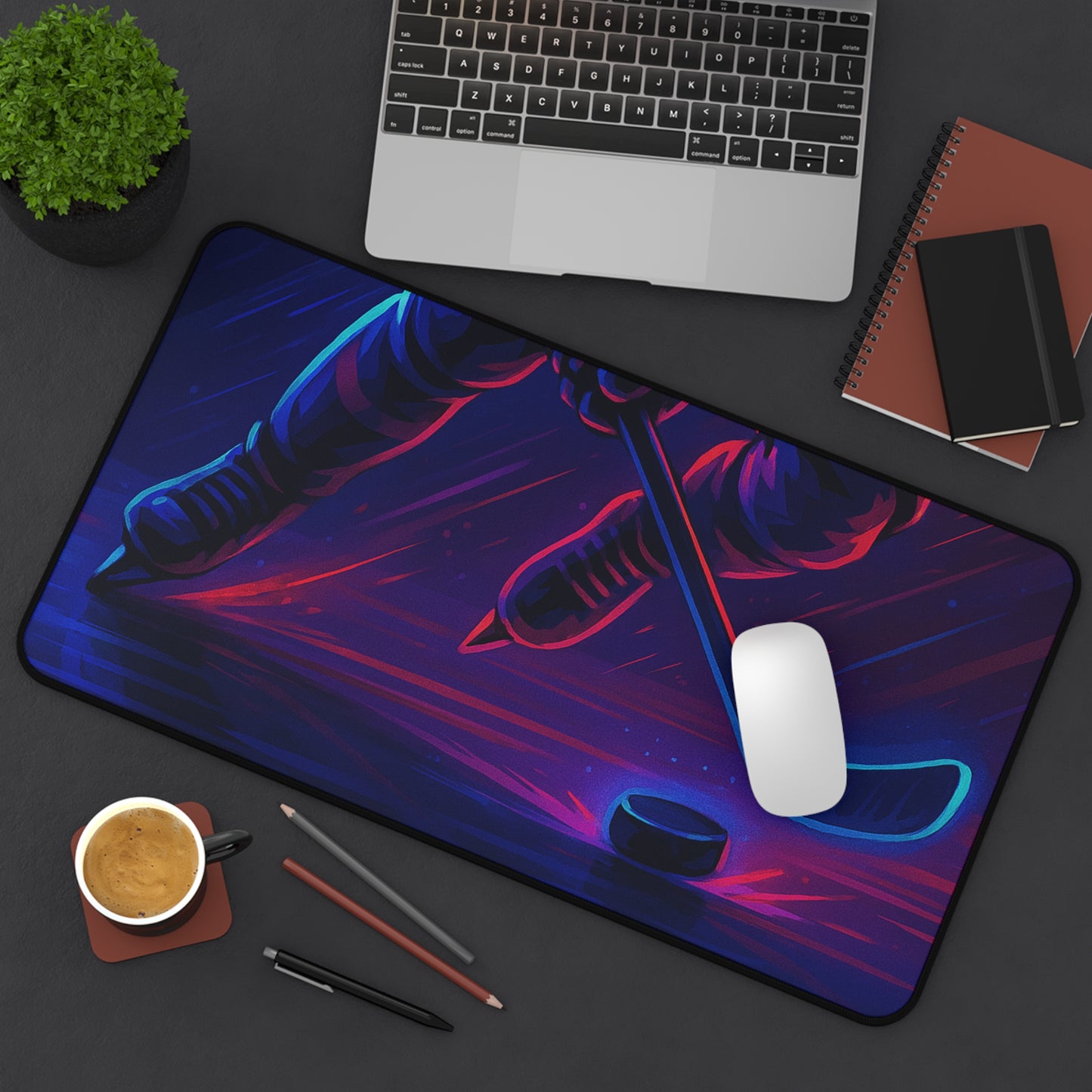 Hockey Gamer Desk Mat โ Neon Intensity at Your Fingertips