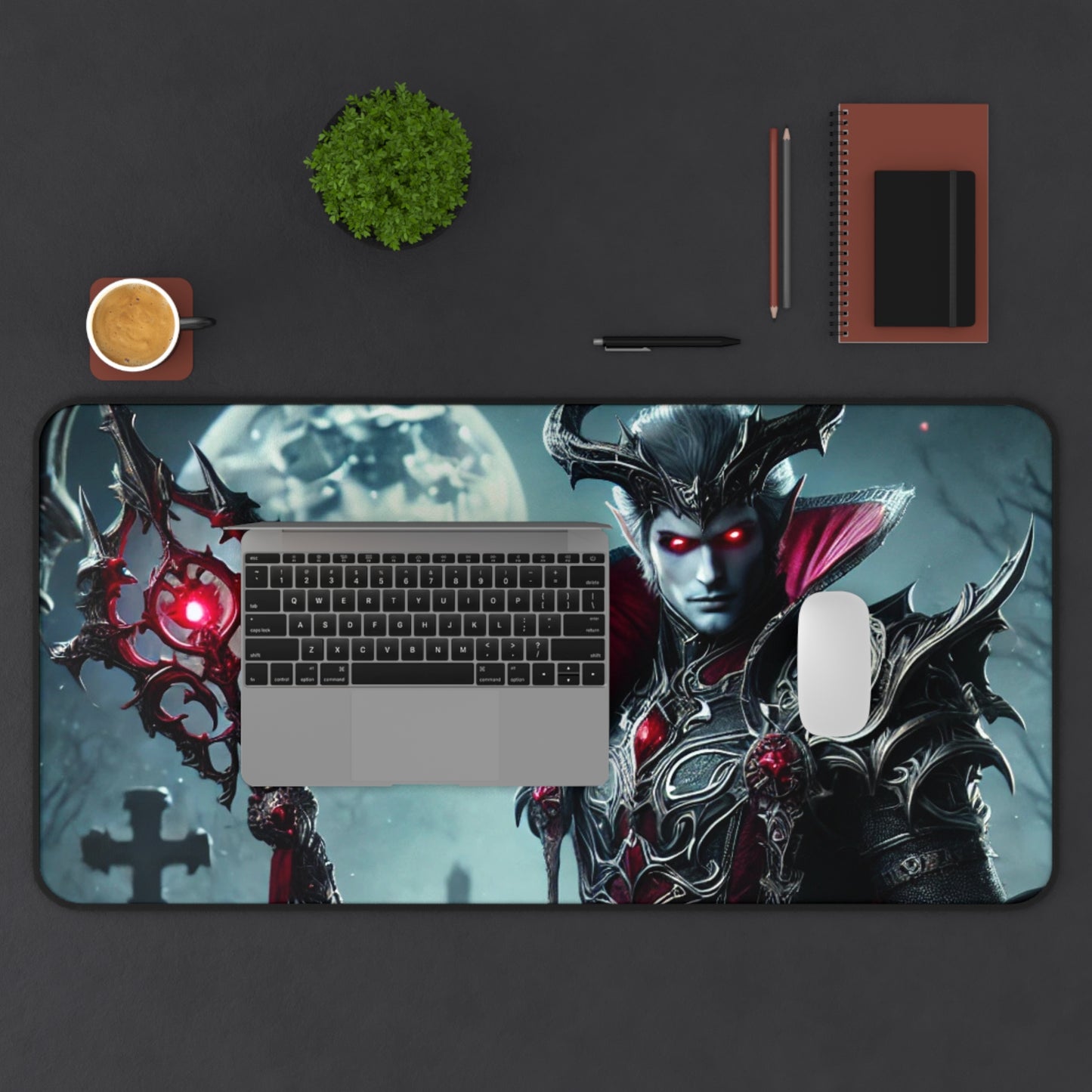Gothic Fantasy Gaming Desk Mat – Vampire Warrior with Spear