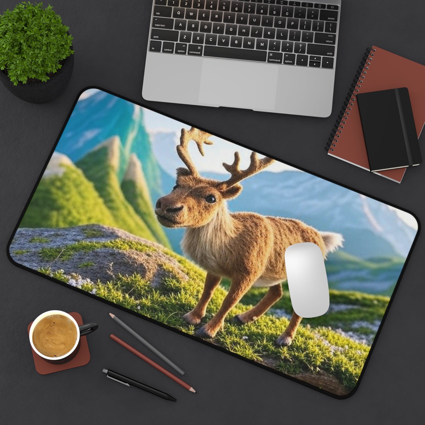 Whimsical Reindeer Desk Mat, Cozy Desk Decor, Office Mouse Pad, Nature Themed Gift, Holiday Home Office Accessory