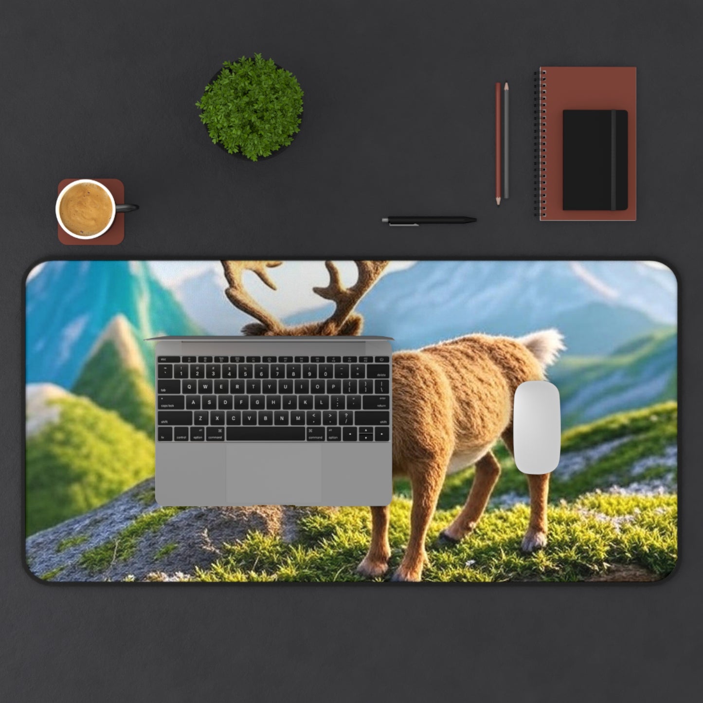 Whimsical Reindeer Desk Mat, Cozy Desk Decor, Office Mouse Pad, Nature Themed Gift, Holiday Home Office Accessory