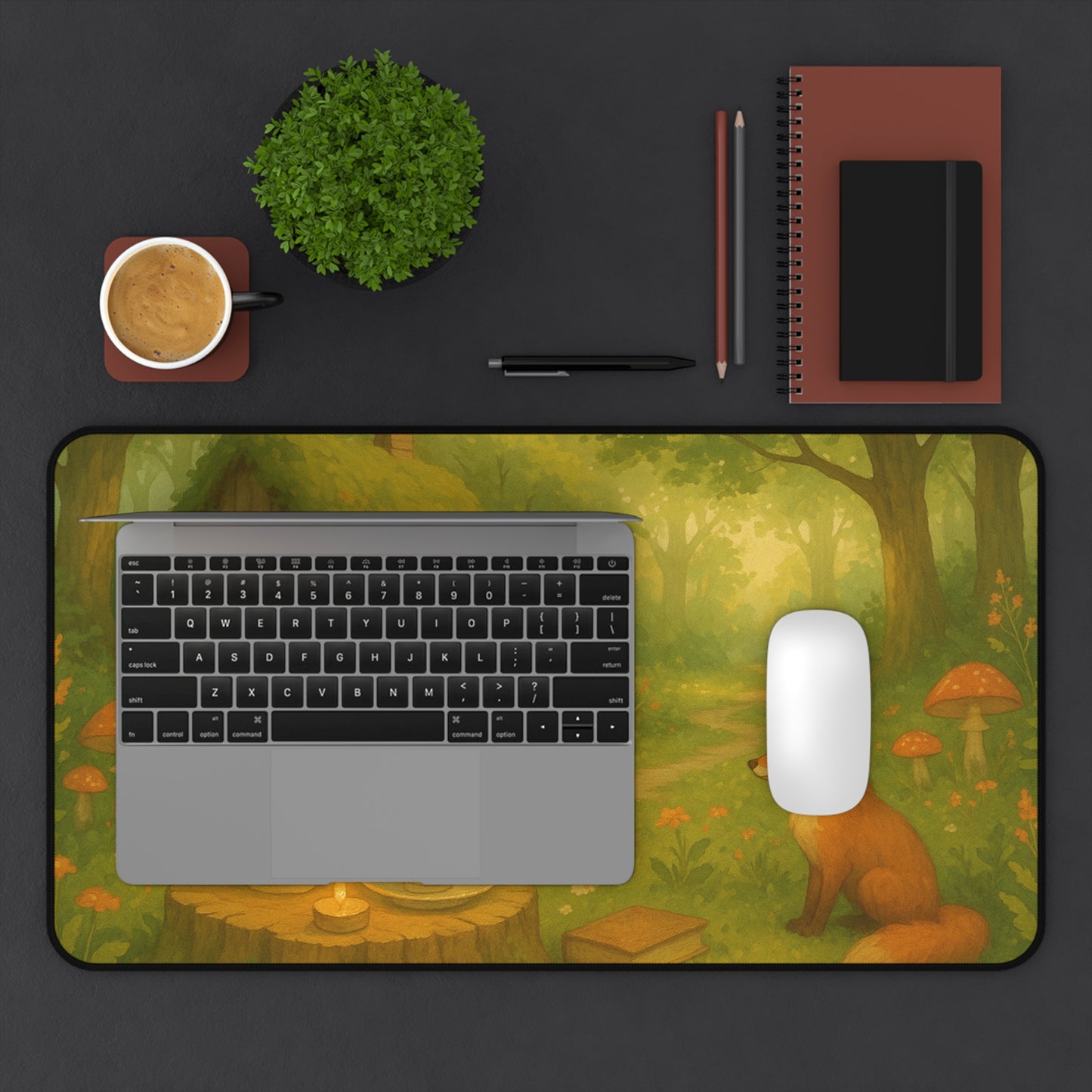 Whimsical Forest Desk Mat, Cozy Home Office Decor, Cute Animal Desk Pad, Nature Lover Gift, Aesthetic Mousepad