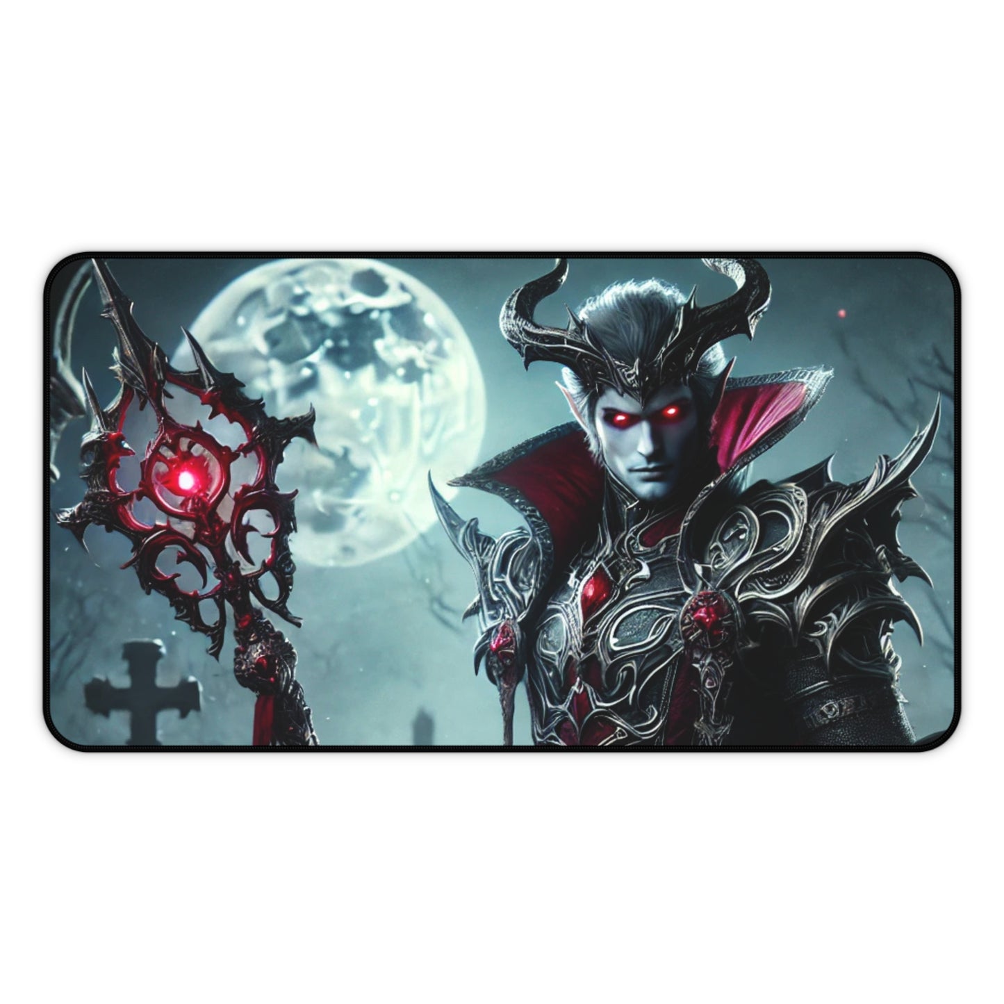 Gothic Fantasy Gaming Desk Mat – Vampire Warrior with Spear