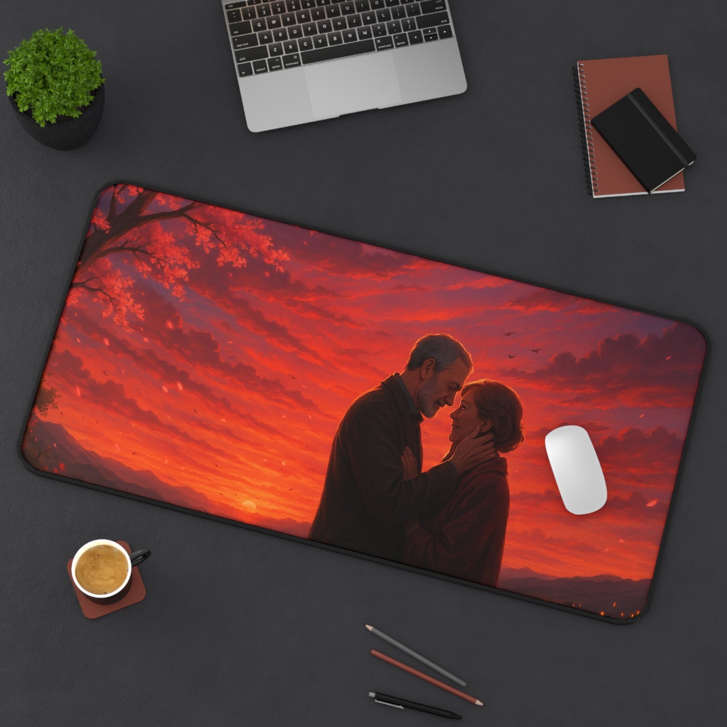 Romantic Sunset Desk Mat, Inspiring office decor, Gift for couples, Home workspace accessory, Perfect for anniversaries, Cozy atmosphere