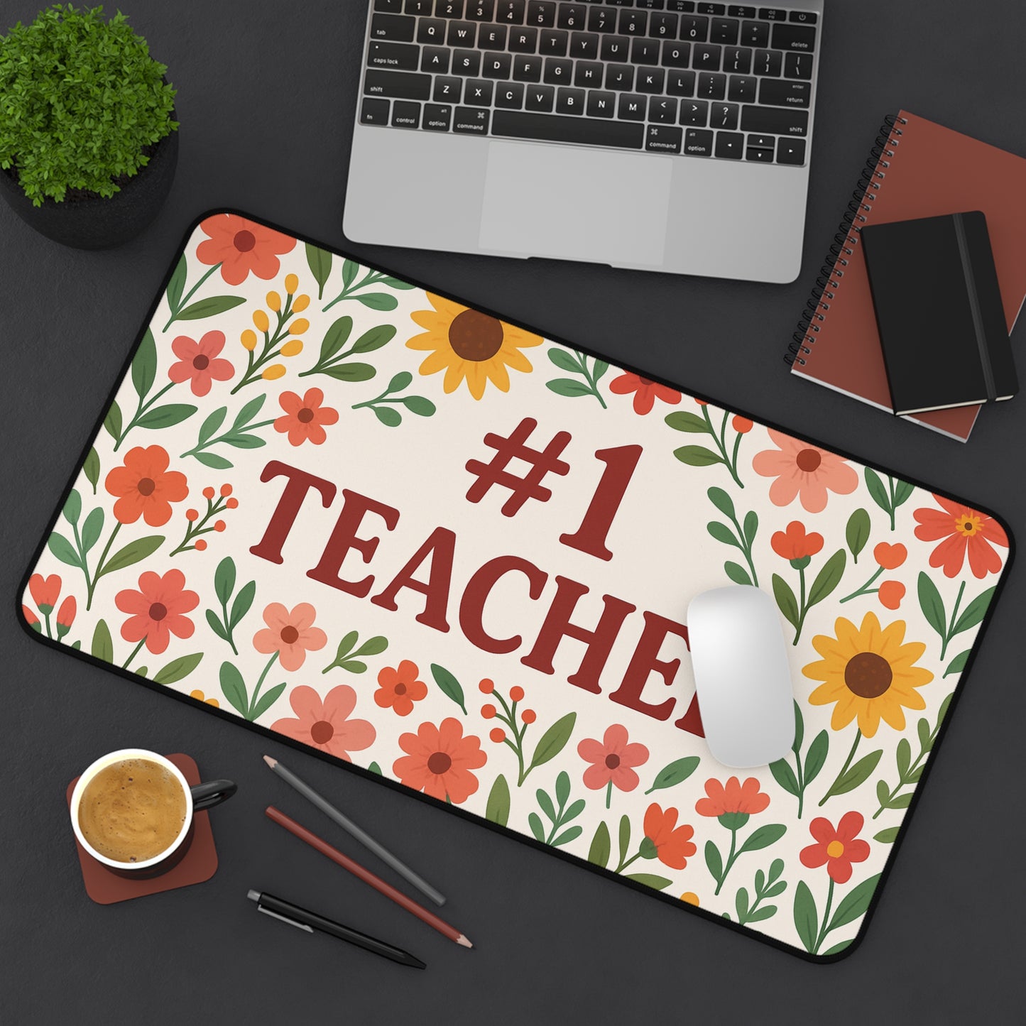 Floral #1 Teacher Desk Mat, Gift for Educators, Home Office Decor, Teacher Appreciation, Classroom Accessory