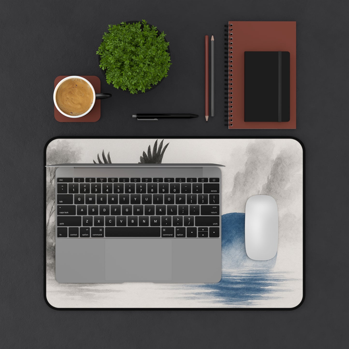 Serene Crane Desk Mat - Elegant Office Decor for Tranquil Workspaces