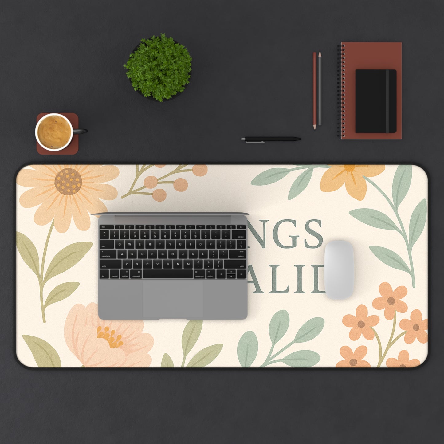 Floral Inspirational Desk Mat - Feelings Are Valid, Office Decor, Workspace Gift, Modern Home Office, Self-Care Reminder