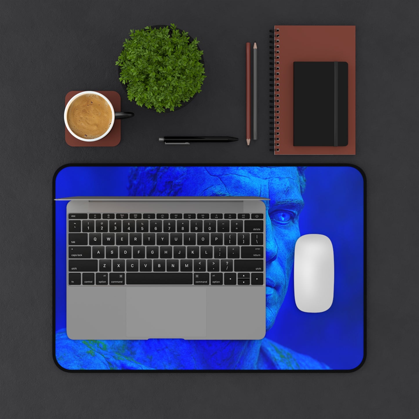 Blue Sculpture Desk Mat - Artistic Mouse Pad, Office Decor, Home Workspace, Gifts for Artists, Unique Desk Accessories