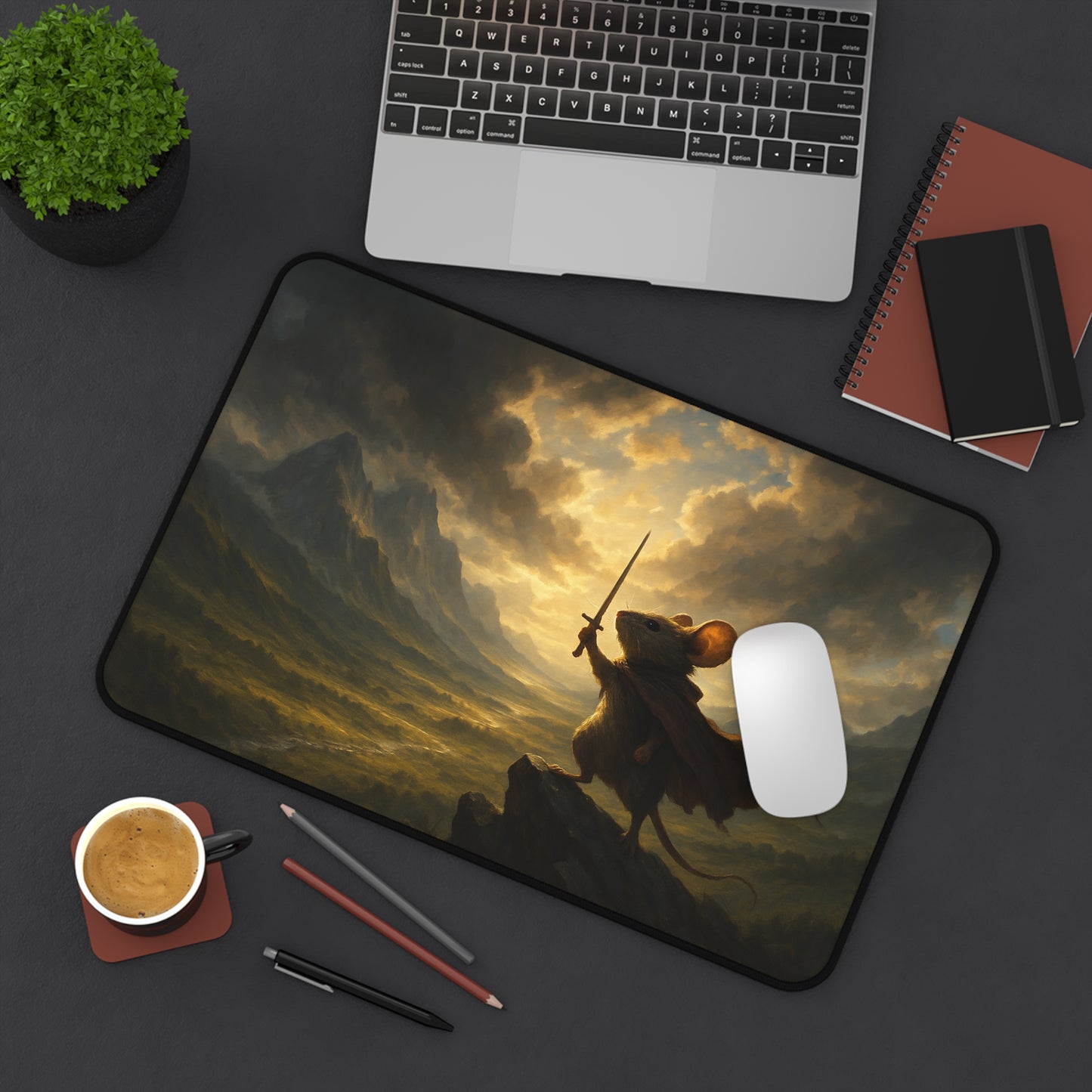 Fantasy Mouse Warrior Desk Mat - Inspirational Mouse Design for Gamers & Dreamers