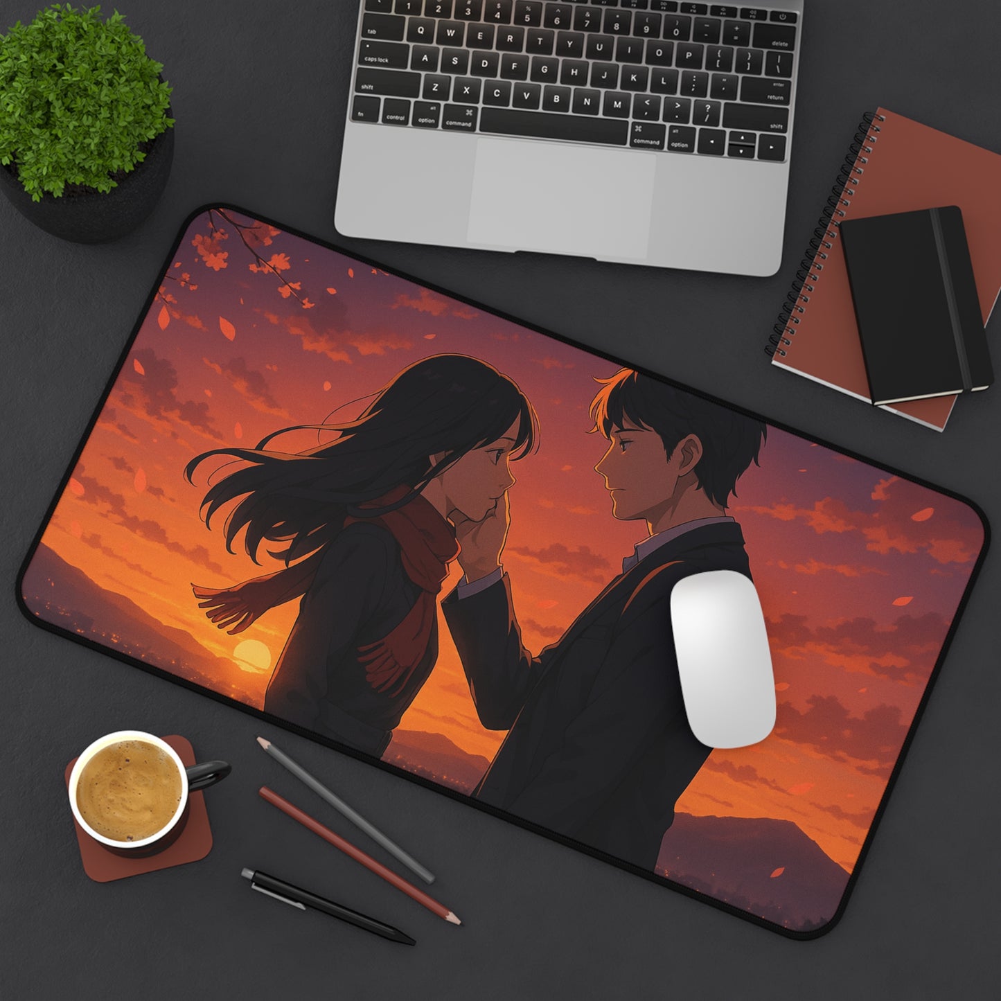 Romantic Anime Desk Mat, Cozy Workspace Decor for Anime Lovers, Unique Gift for Him or Her, Perfect for Home Office, Valentine's Day
