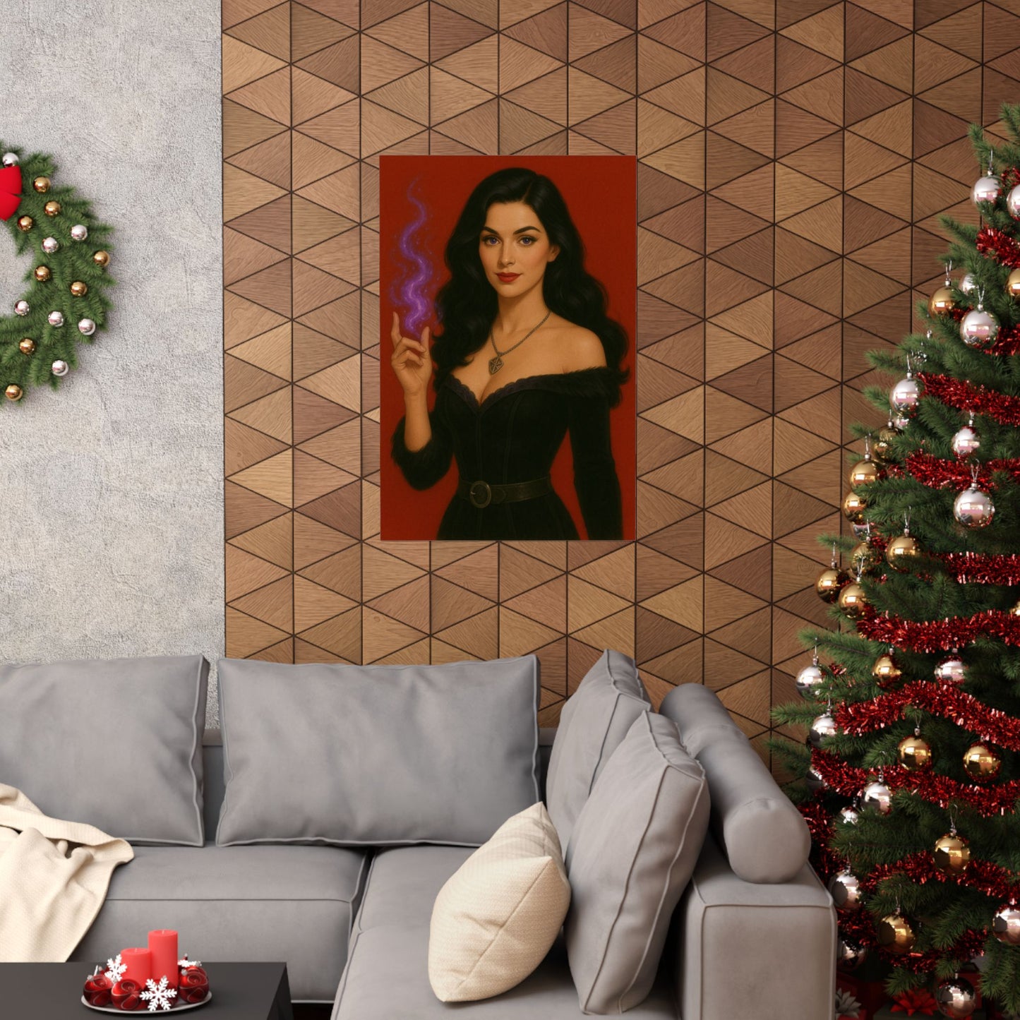 Sorceress Elegance Matte Vertical Poster – Red Background Pin-Up Fantasy Art