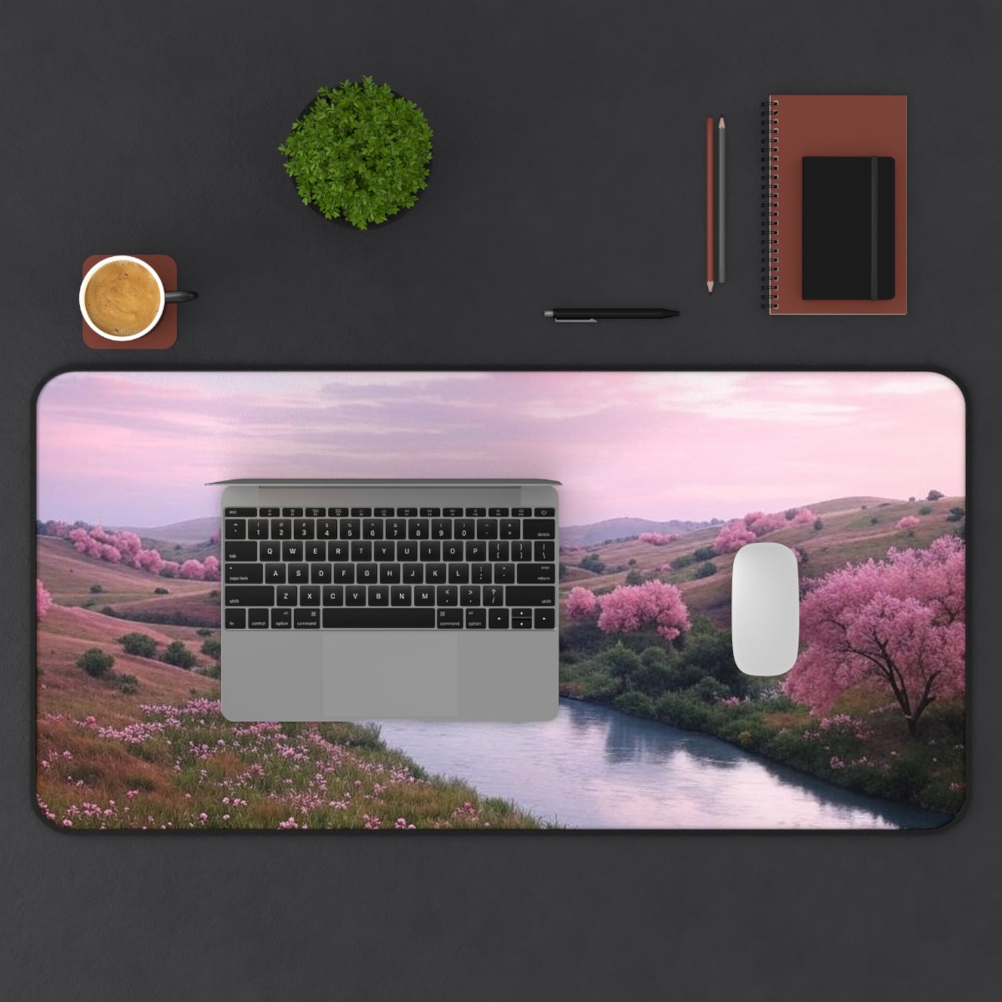 Serene Cherry Blossom Desk Mat - Nature-Inspired Work Space Decor