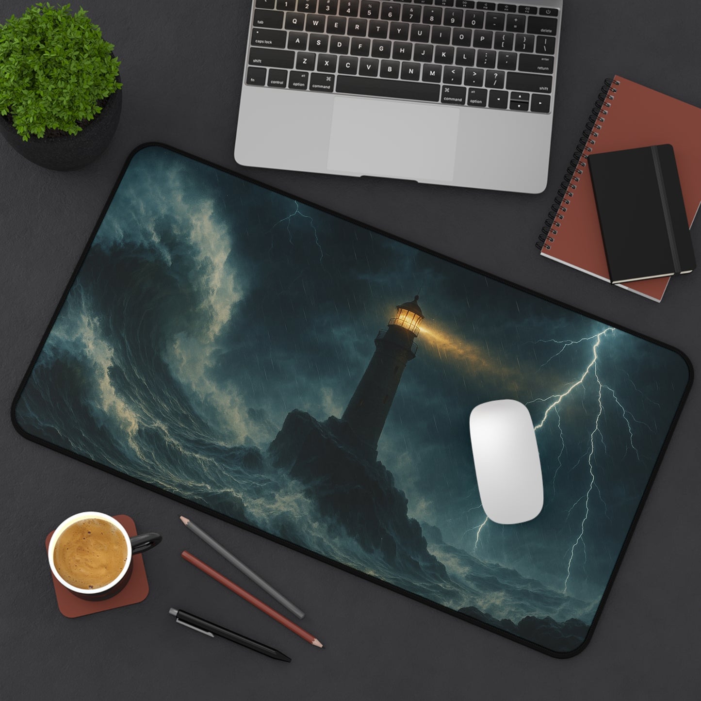 Stormy Lighthouse Desk Mat Perfect for Home Office Gamer