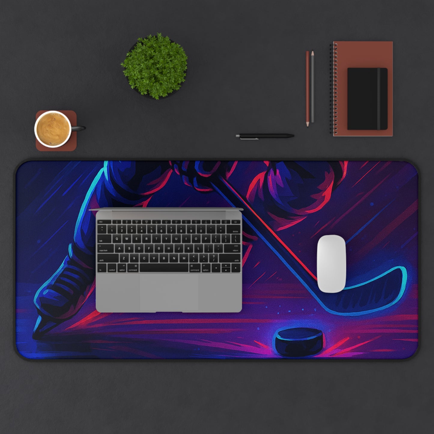 Hockey Gamer Desk Mat โ Neon Intensity at Your Fingertips