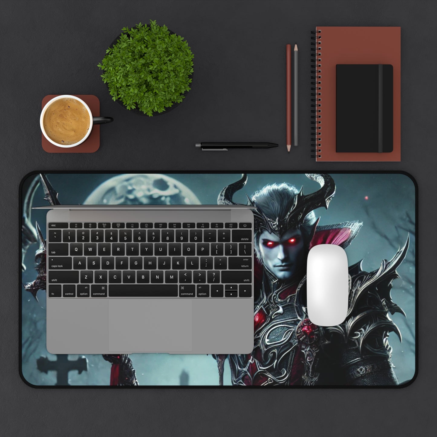 Gothic Fantasy Gaming Desk Mat – Vampire Warrior with Spear