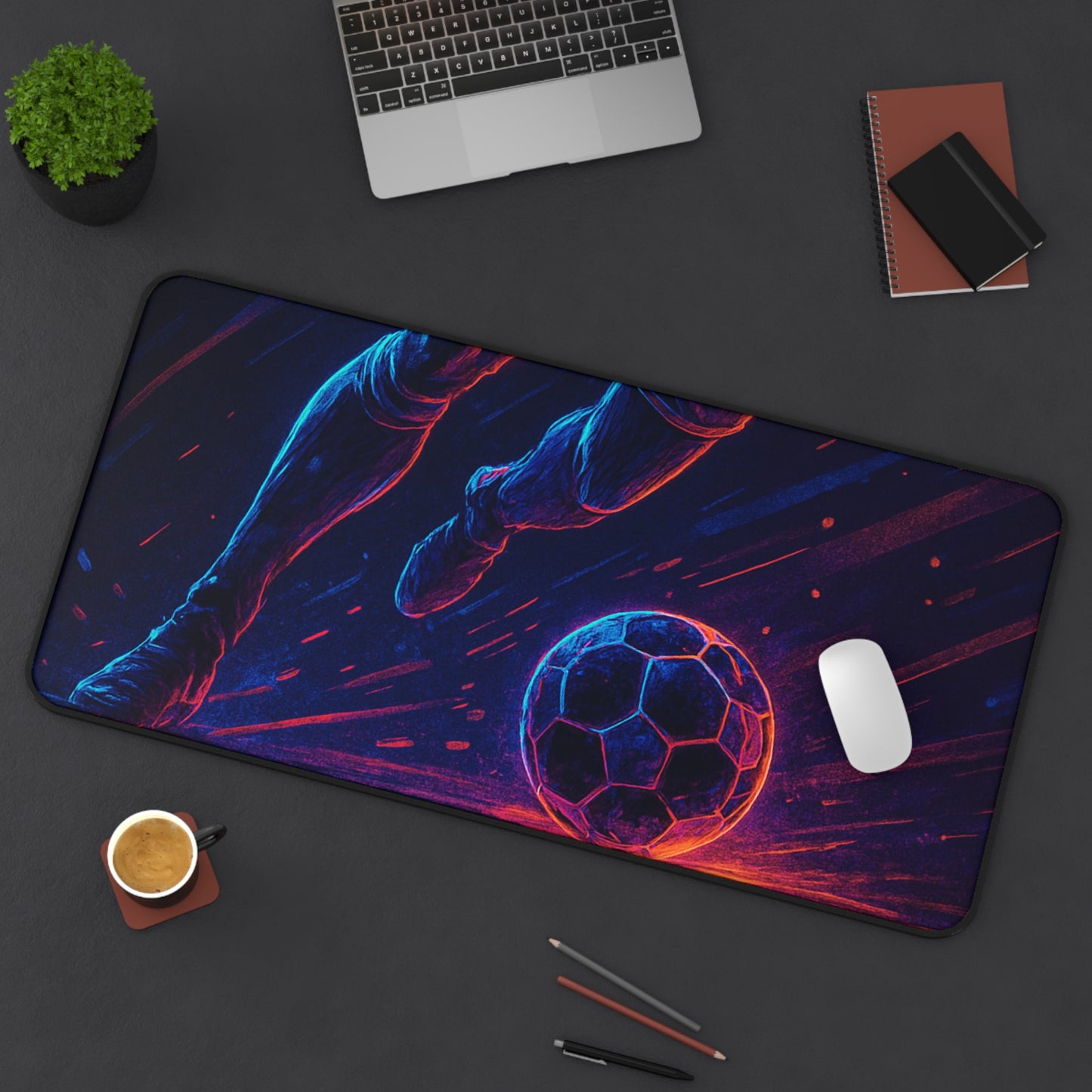 Futuristic Soccer Gamer Desk Mat – Where Esports Meets the Beautiful Game