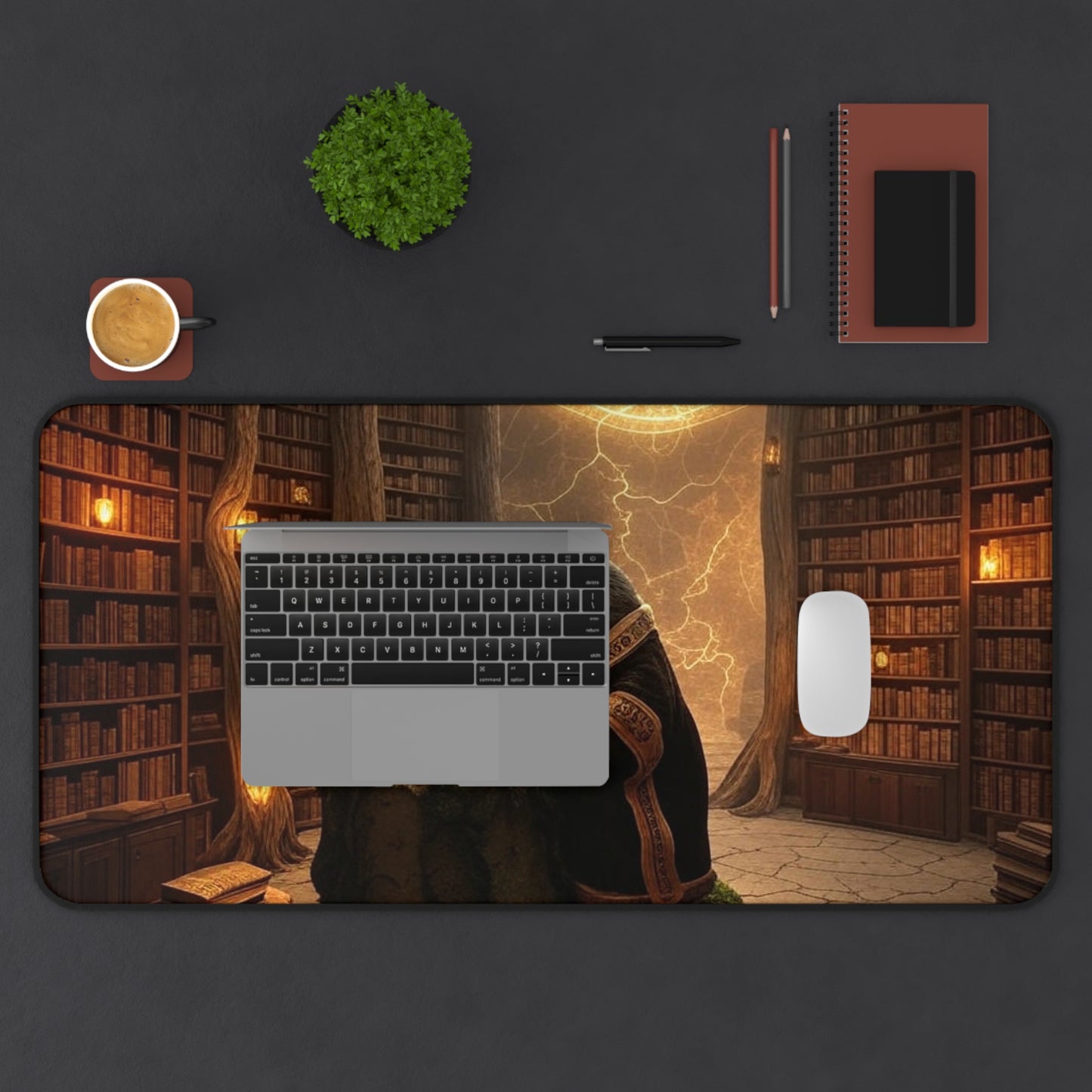 Cozy Library Desk Mat | Reading Vibes, Home Office Decor, Gift for Book Lovers, Gaming Mat, Unique Workstation Accessory