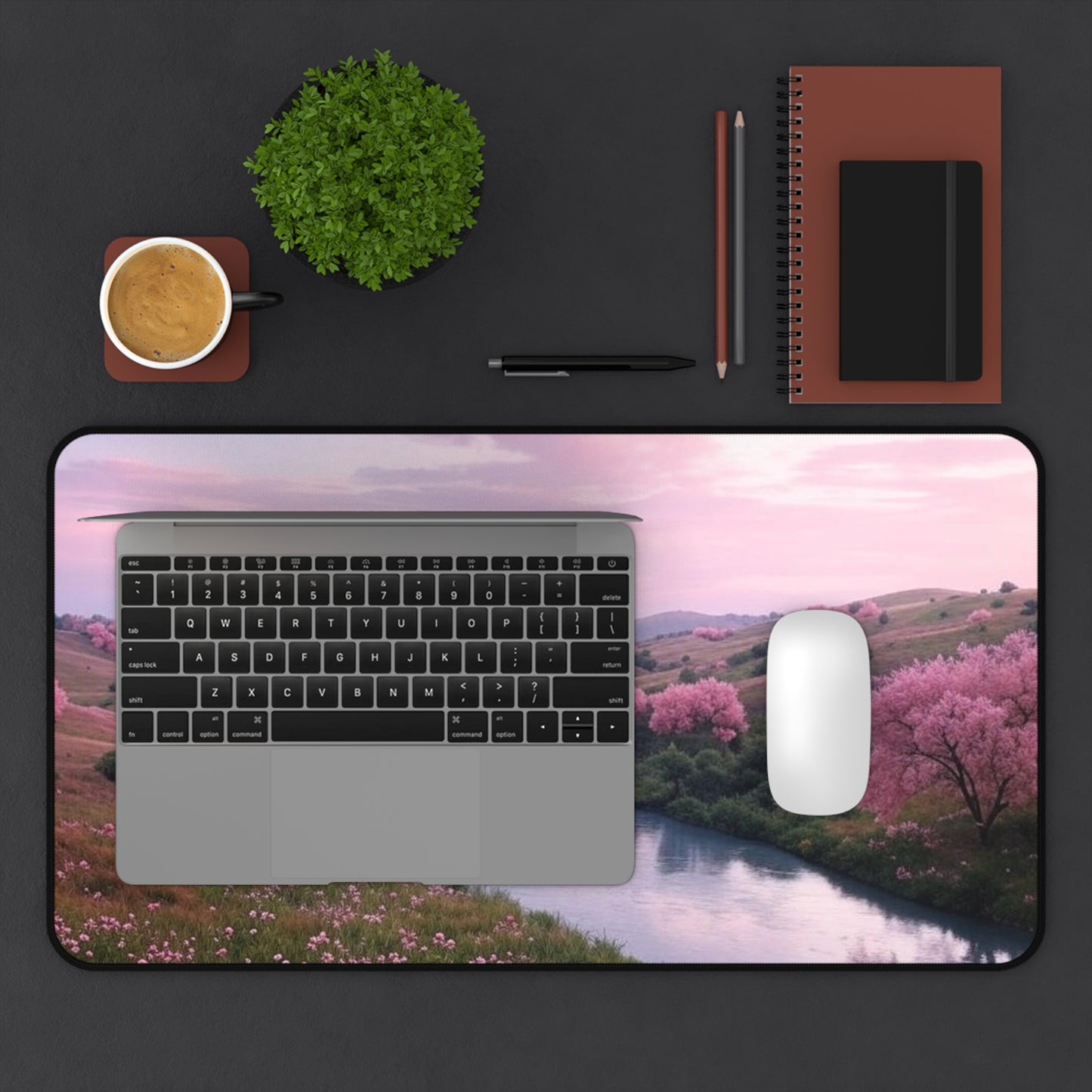 Serene Cherry Blossom Desk Mat - Nature-Inspired Work Space Decor