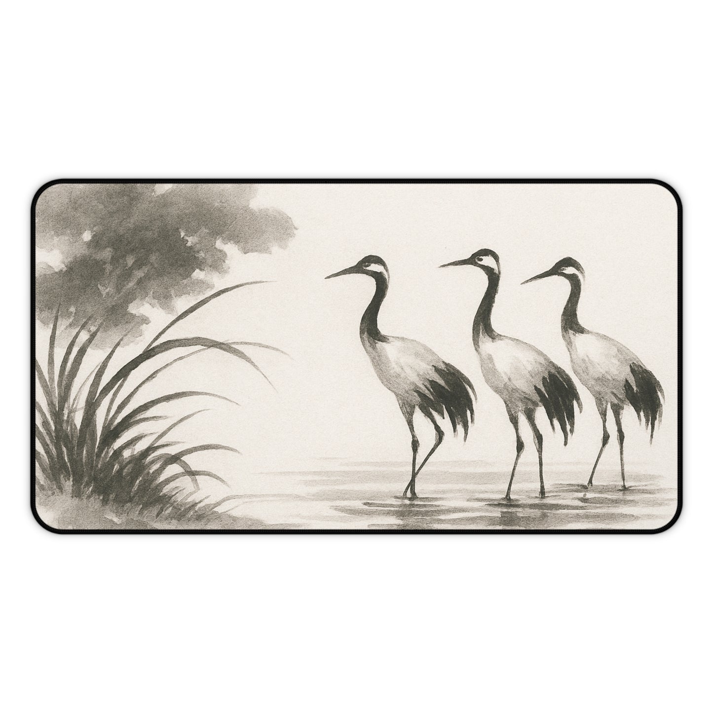 Elegant Crane Desk Mat, Office Decor, Bird Theme Desk Pad, Creative Workspace Accessory, Gift for Nature Lovers
