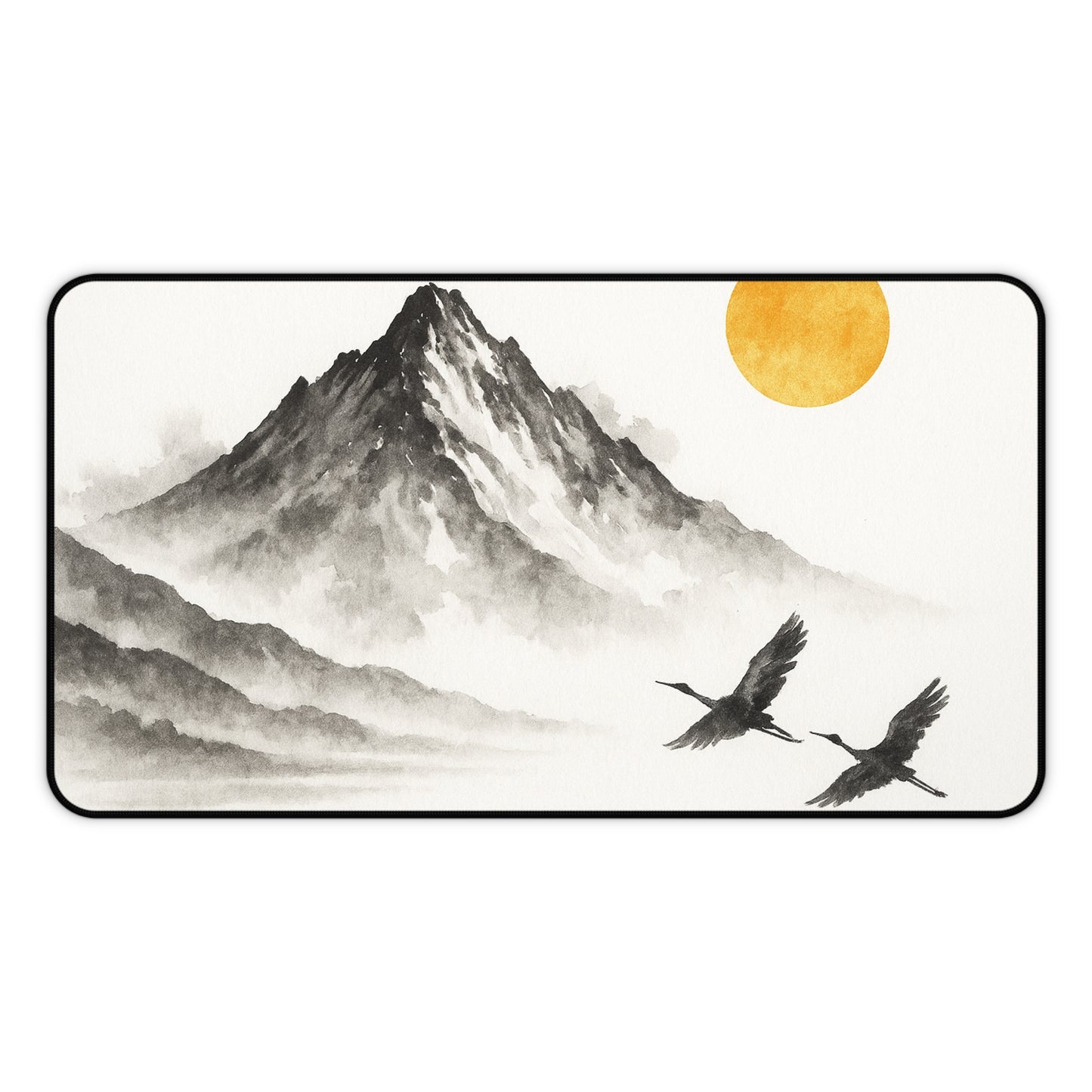 Mountain & Crane Desk Mat | Japanese Style Desk Accessory, Office Decor, Gift for Home Office, Minimalist Workspace, Nature Lover