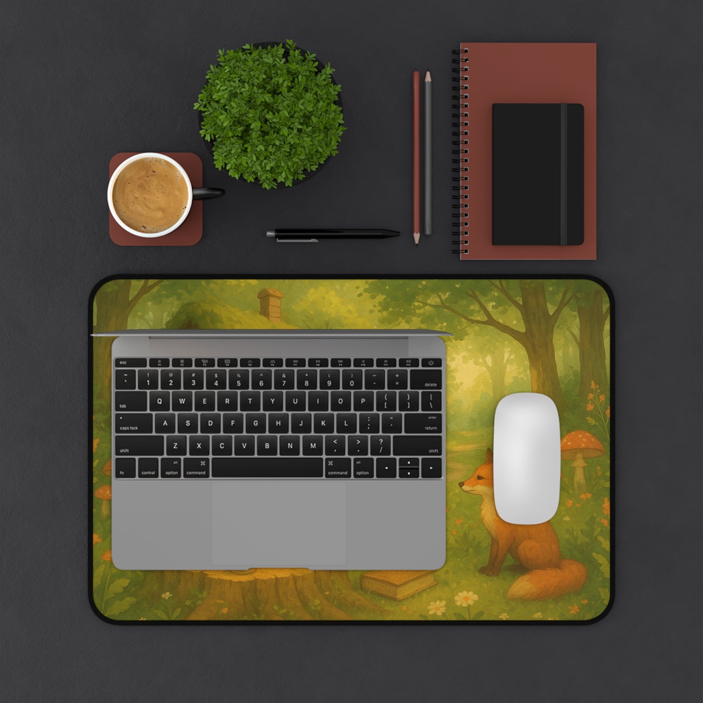 Whimsical Forest Desk Mat, Cozy Home Office Decor, Cute Animal Desk Pad, Nature Lover Gift, Aesthetic Mousepad